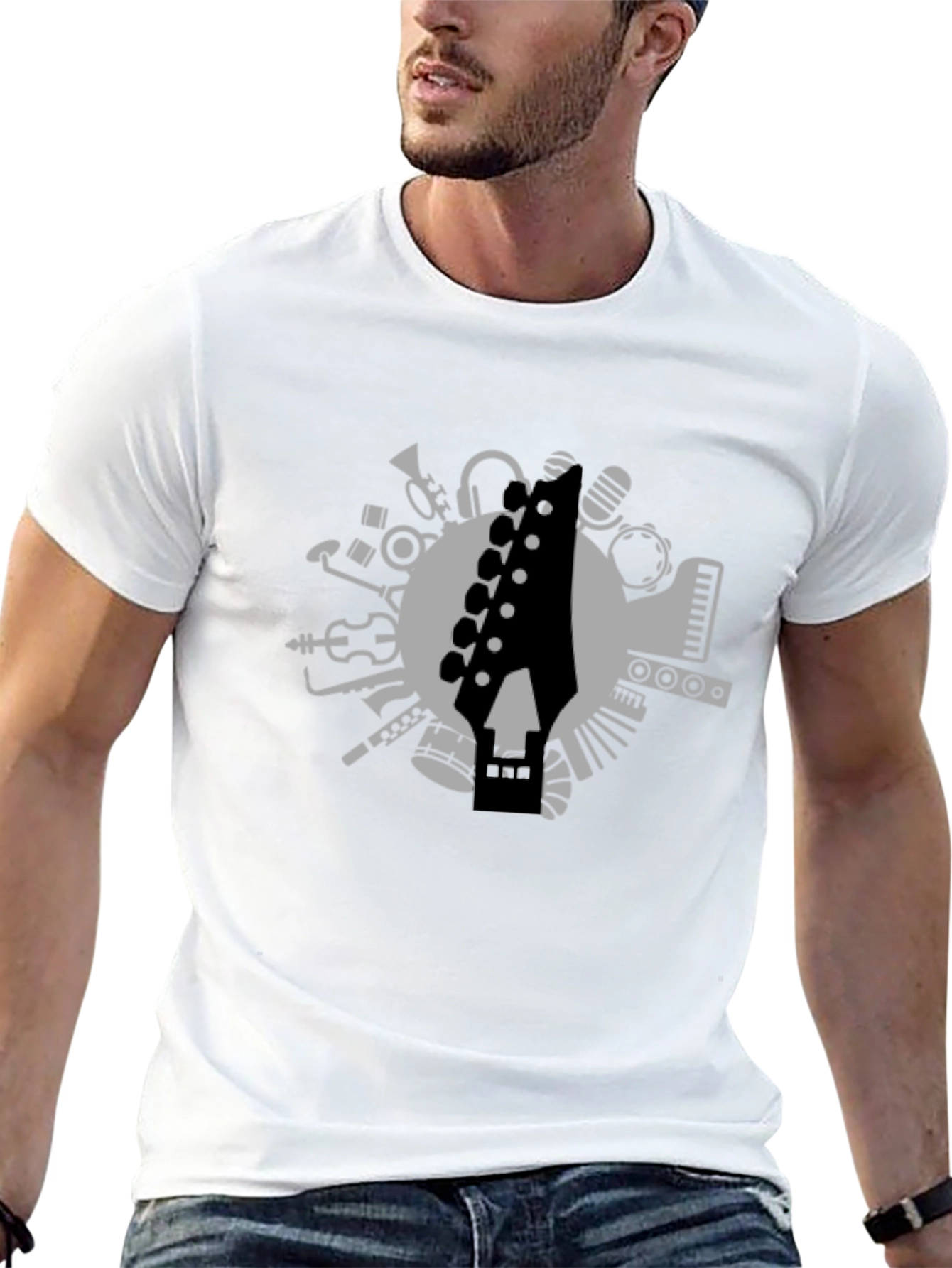 Musical Instrument Graphic Tee - Black Cotton T-Shirt
