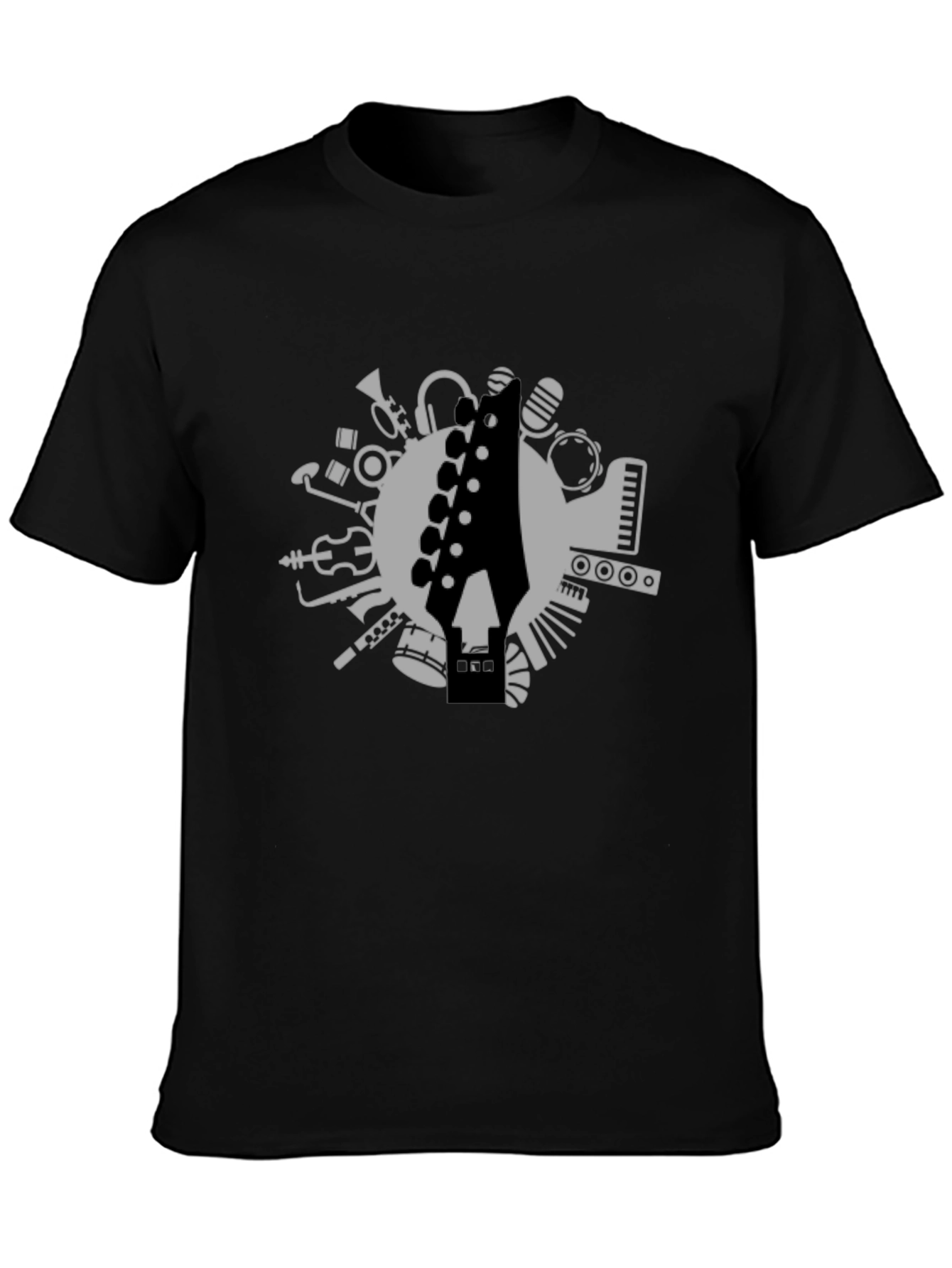 Musical Instrument Graphic Tee - Black Cotton T-Shirt