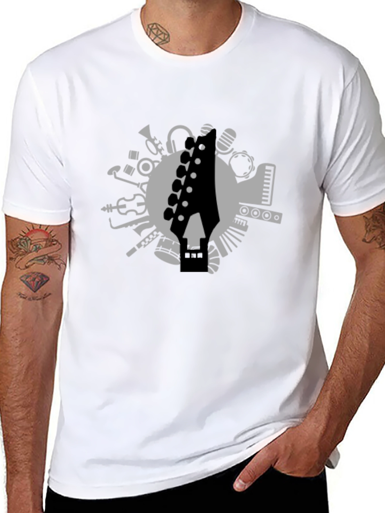 Musical Instrument Graphic Tee - Black Cotton T-Shirt