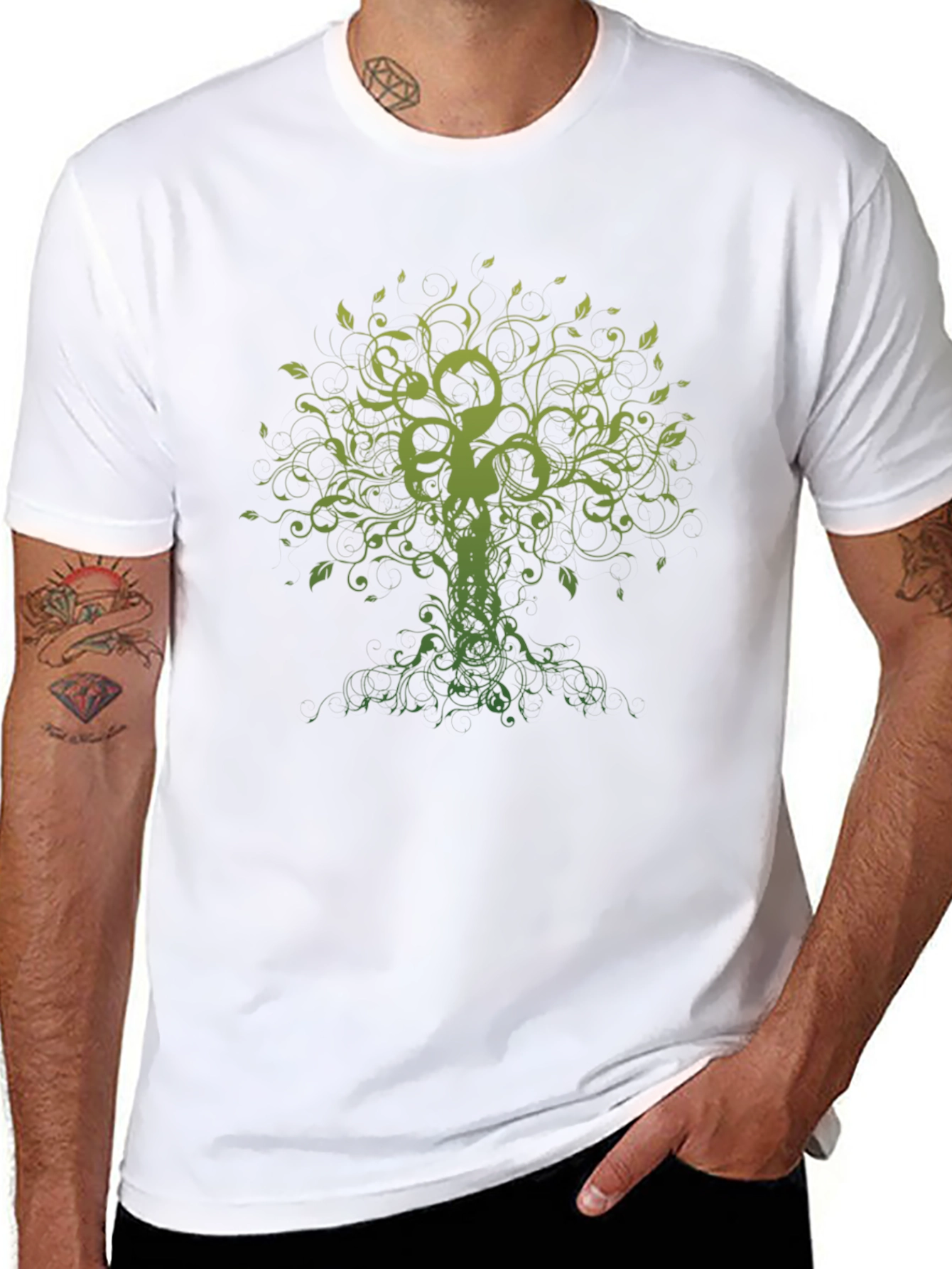 Green Tree of Life Black T-Shirt