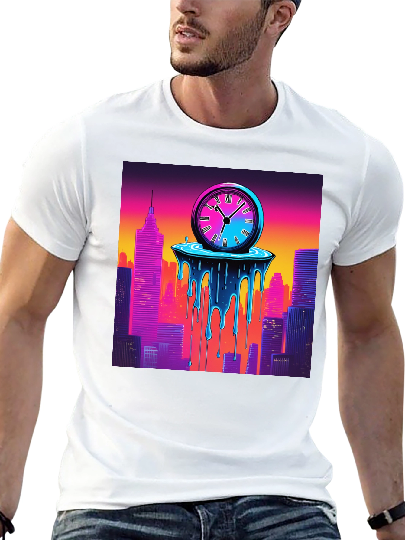 Time Warp Cityscape Graphic Tee - Cool Retro Design