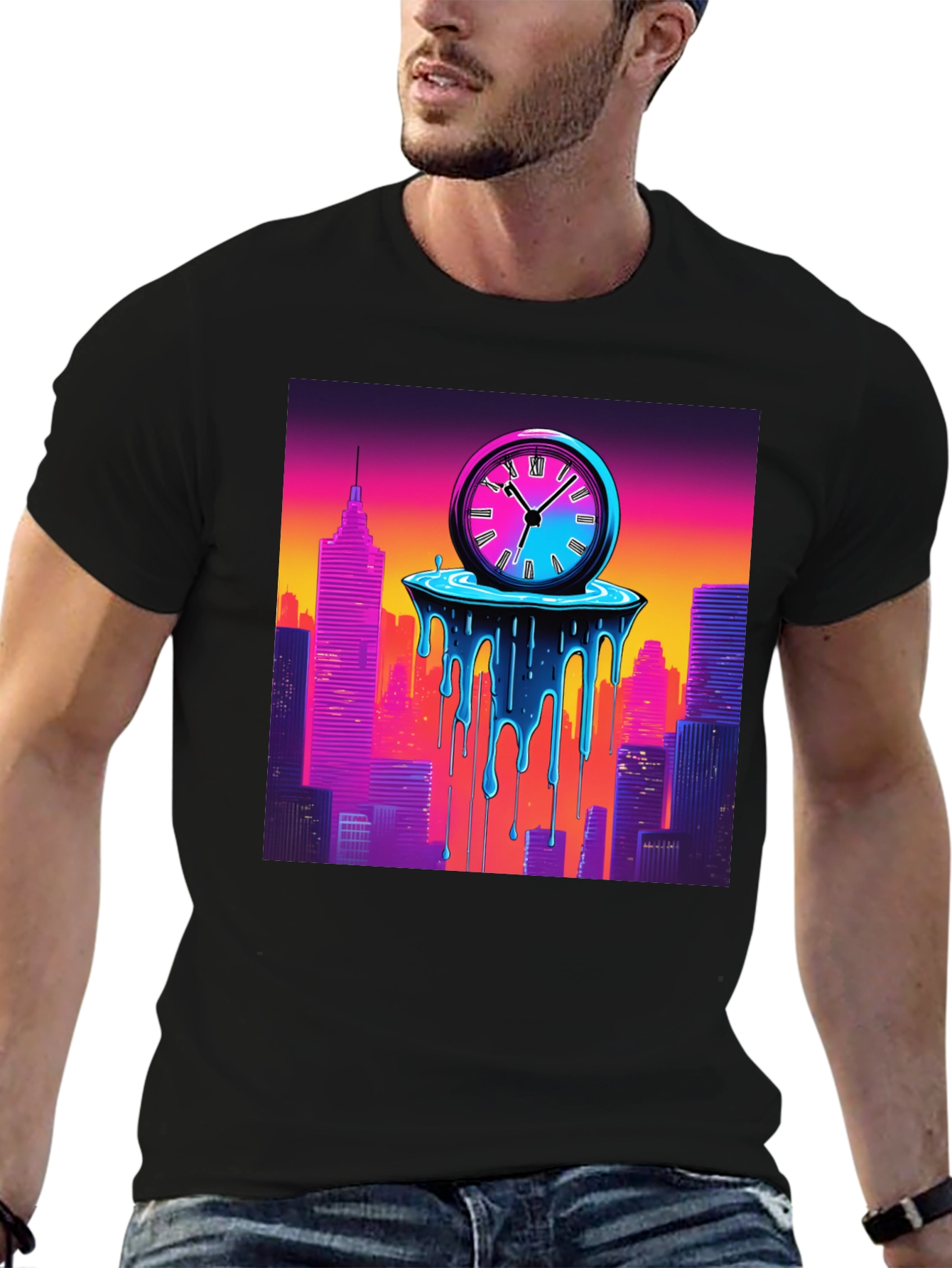 Time Warp Cityscape Graphic Tee - Cool Retro Design