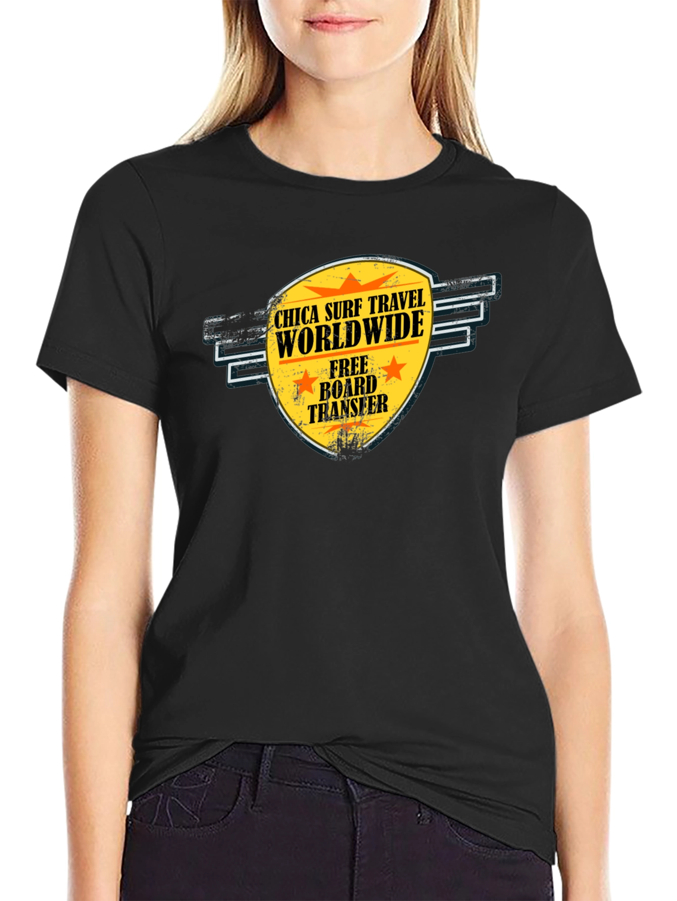 Chica Surf Travel T-Shirt - Worldwide Adventure Tee