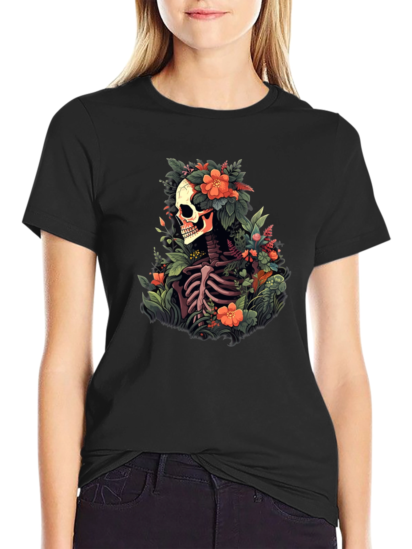 Floral Skull T-Shirt - Unique Skeleton Graphic Tee