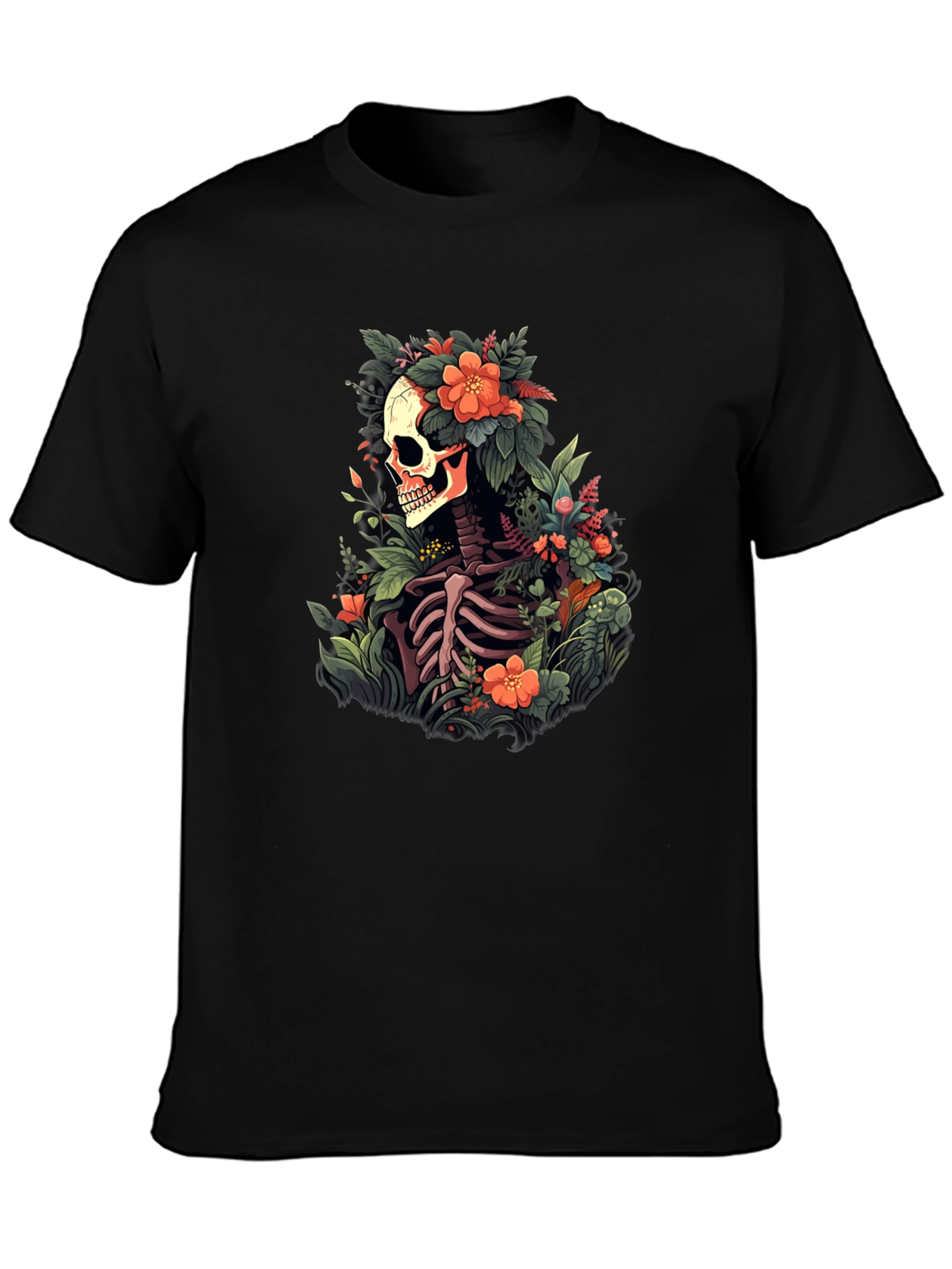 Floral Skull T-Shirt - Unique Skeleton Graphic Tee