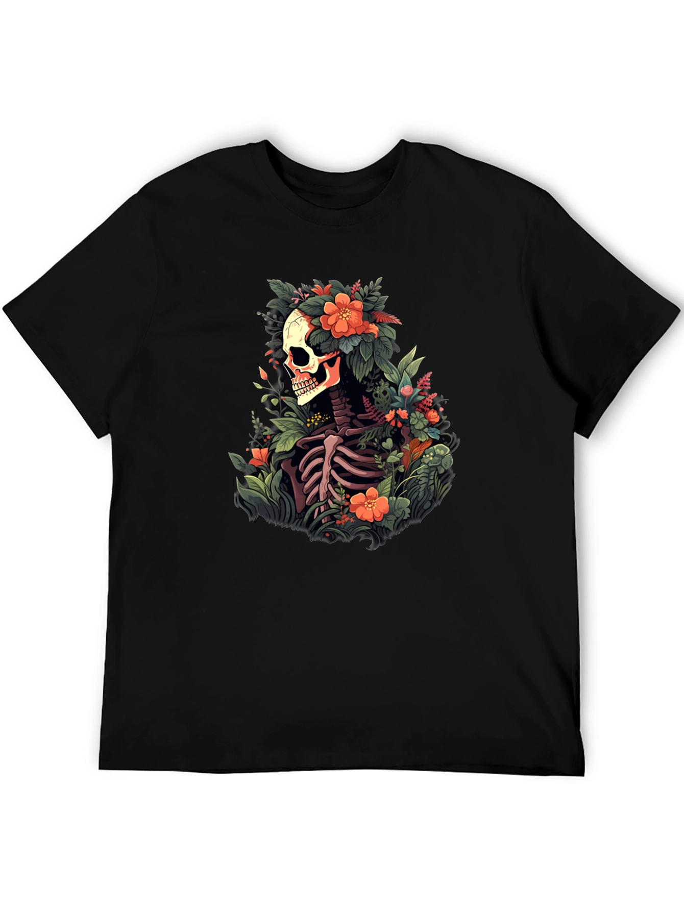 Floral Skull T-Shirt - Unique Skeleton Graphic Tee