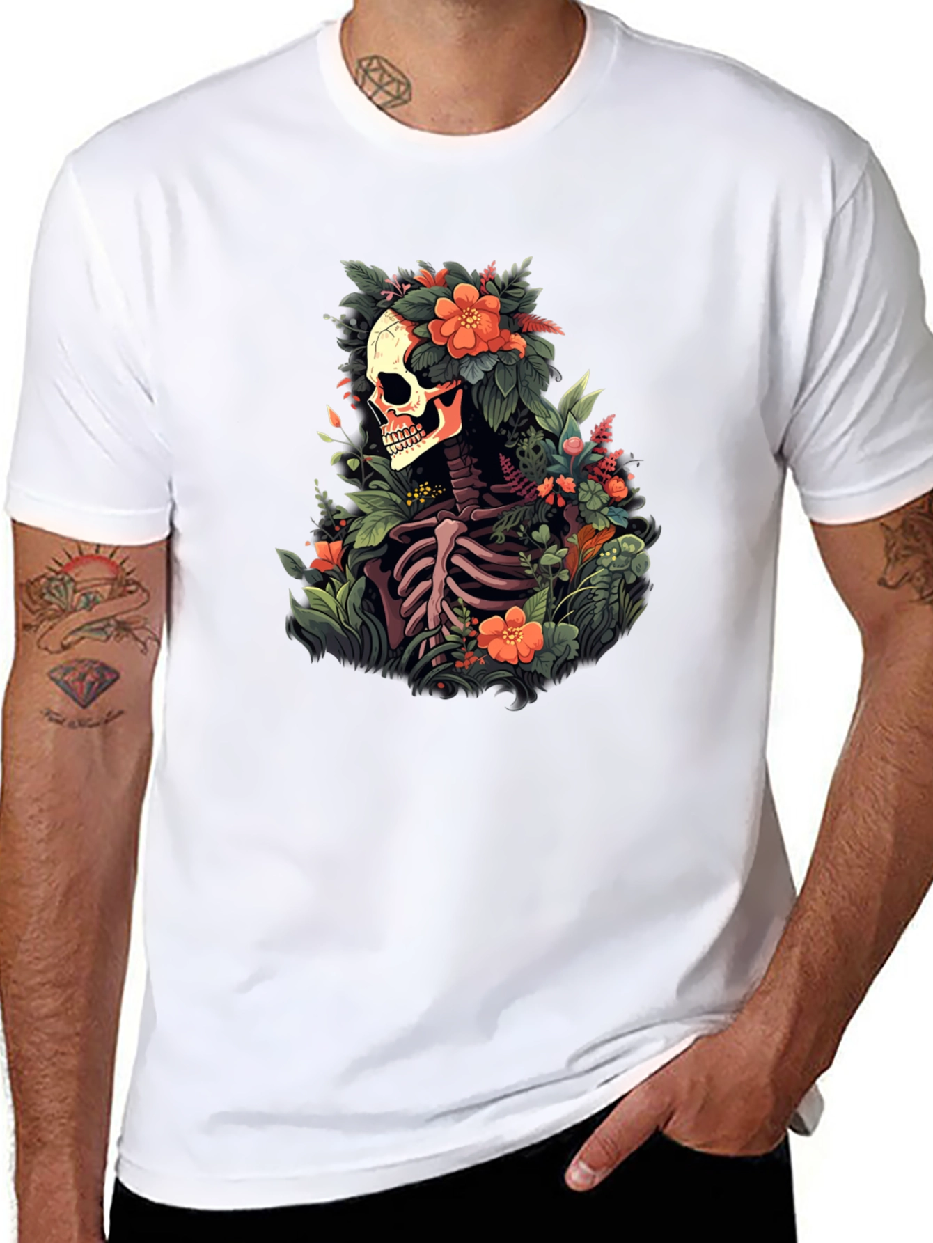 Floral Skull T-Shirt - Unique Skeleton Graphic Tee