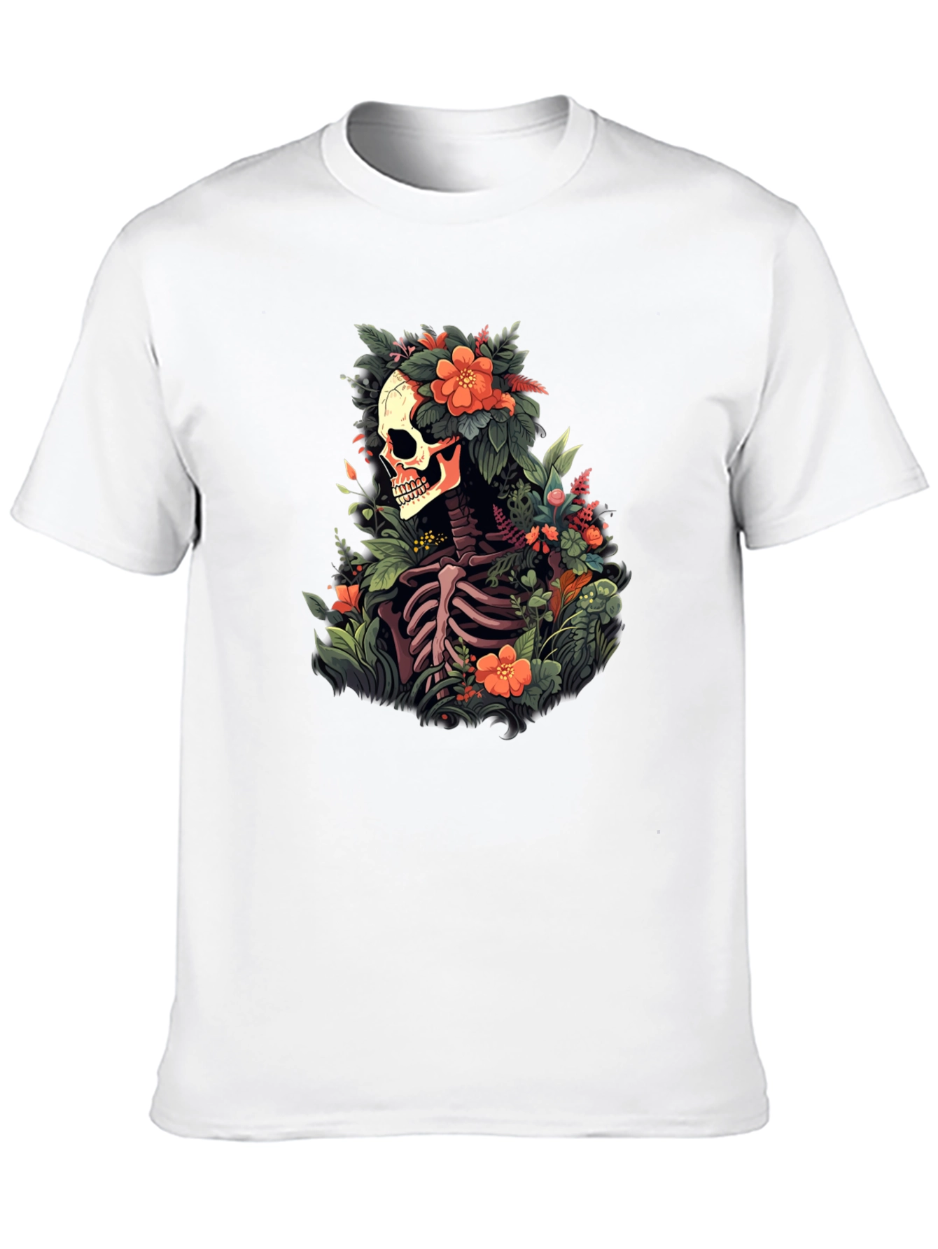 Floral Skull T-Shirt - Unique Skeleton Graphic Tee