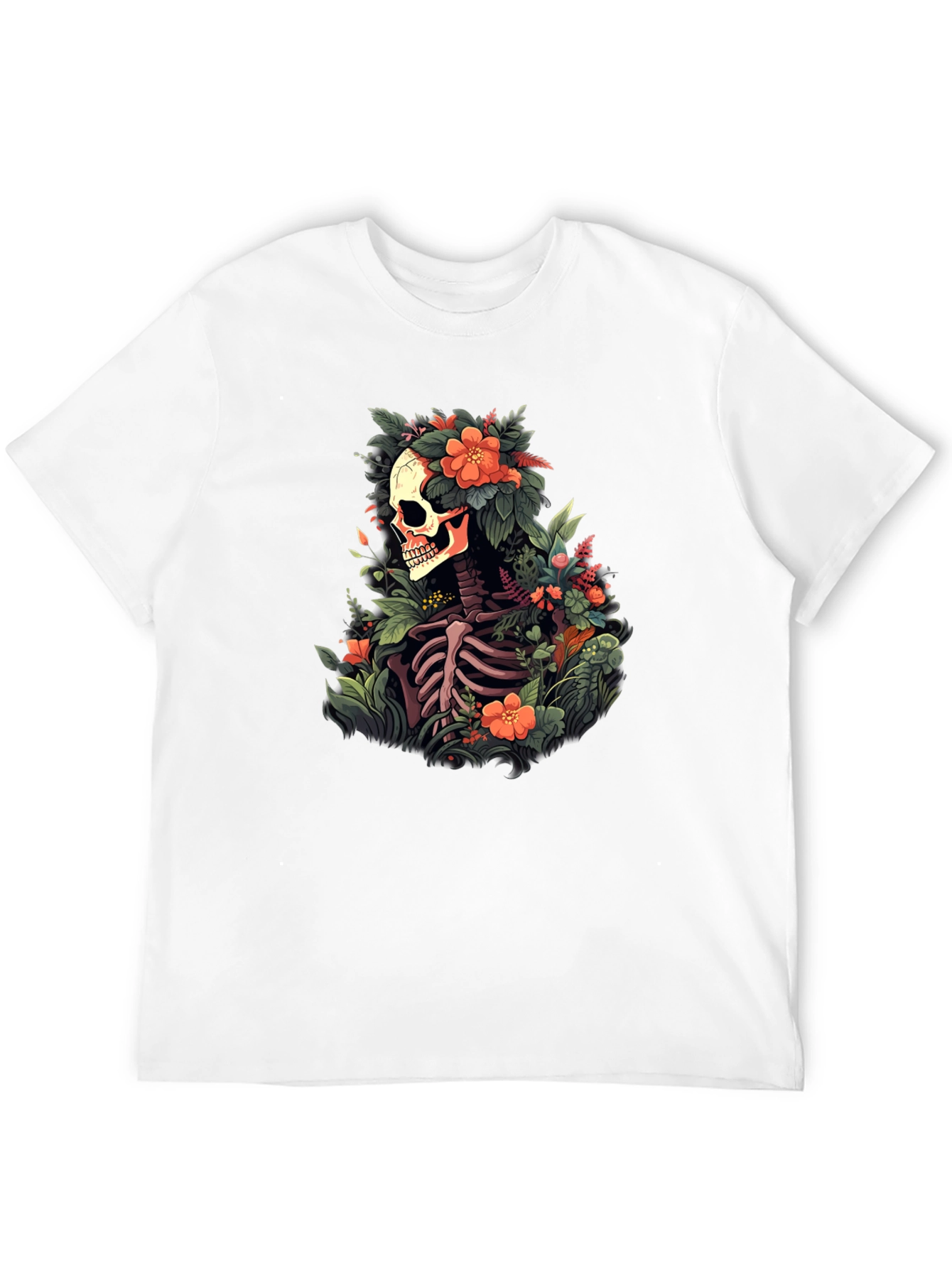 Floral Skull T-Shirt - Unique Skeleton Graphic Tee
