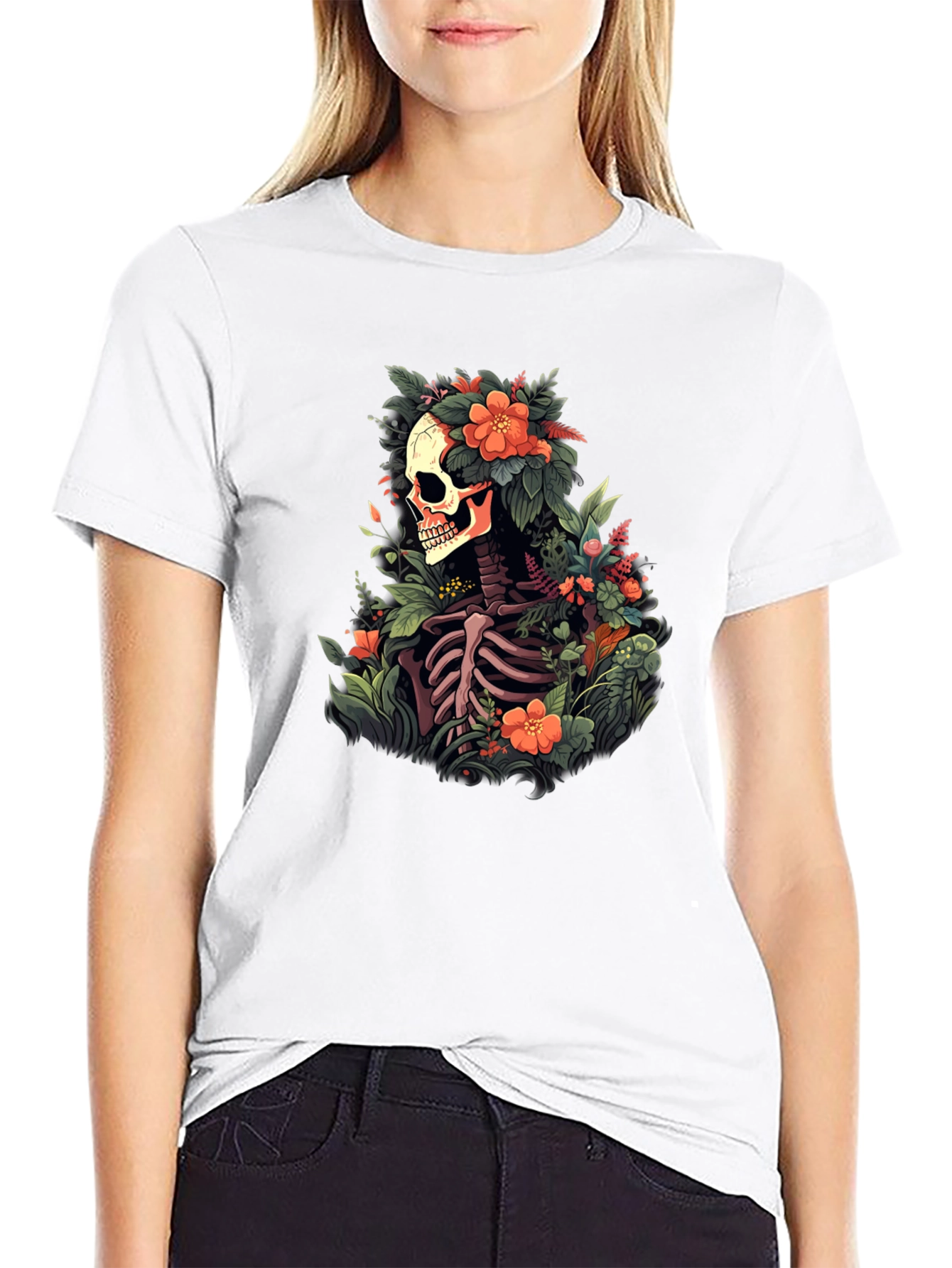 Floral Skull T-Shirt - Unique Skeleton Graphic Tee