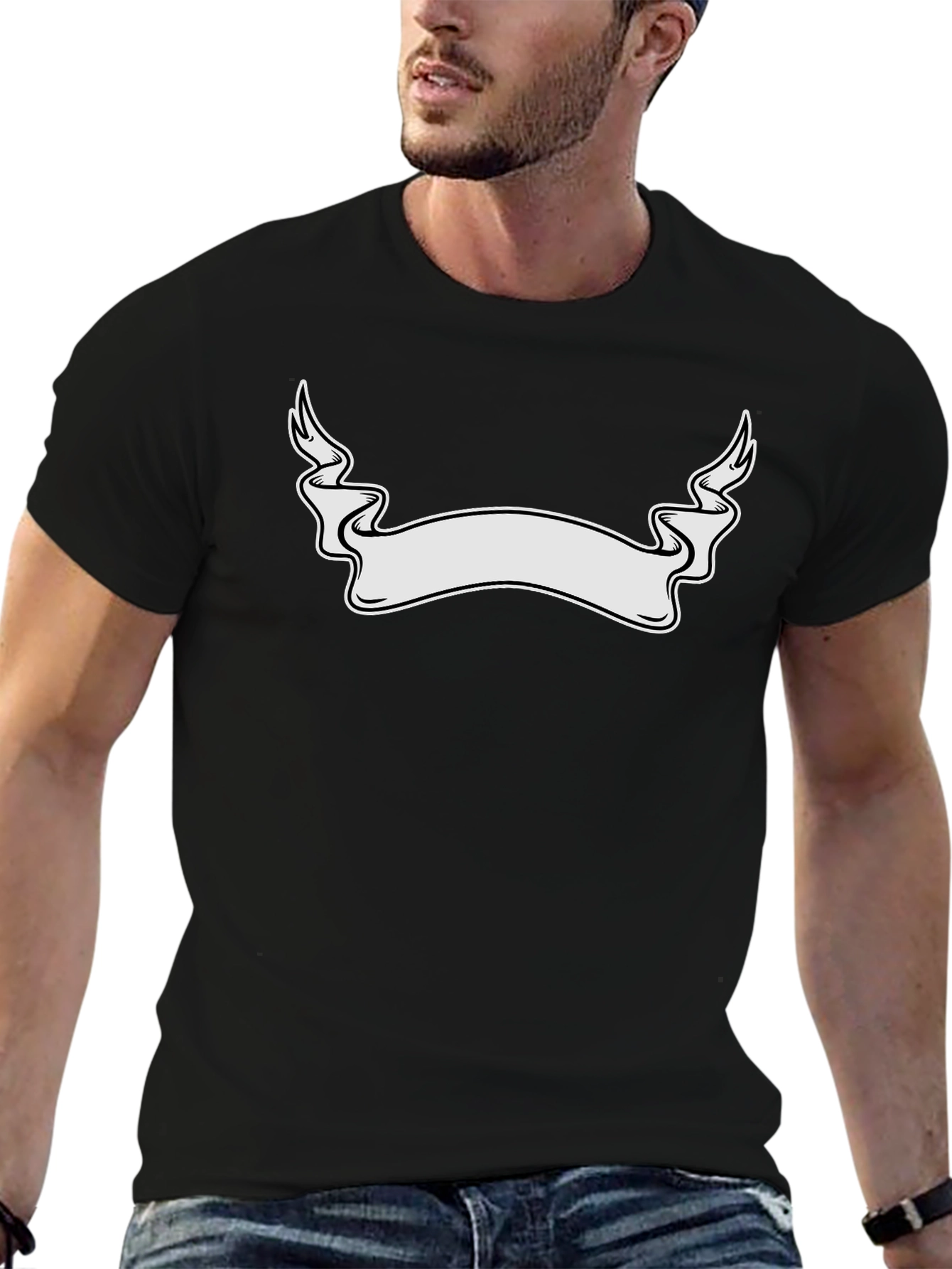 Blank Ribbon Banner Graphic Tee - Black
