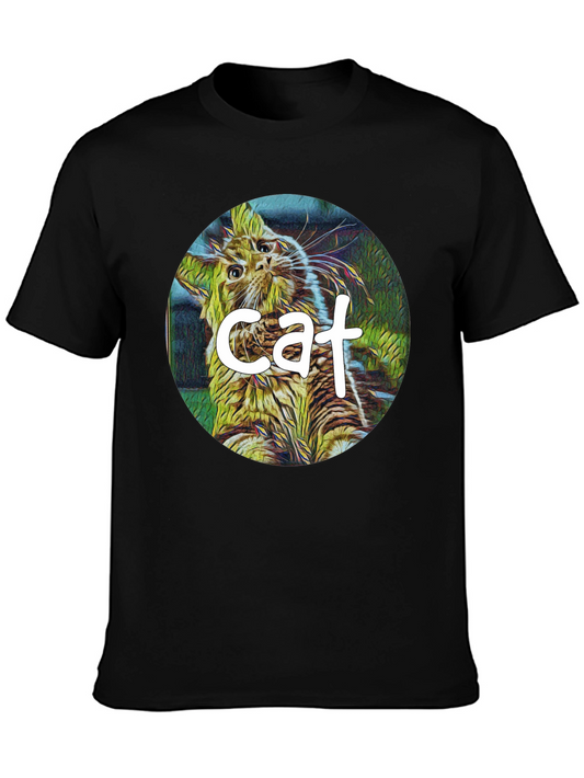 Cat Graphic Black T-Shirt - Artistic Design