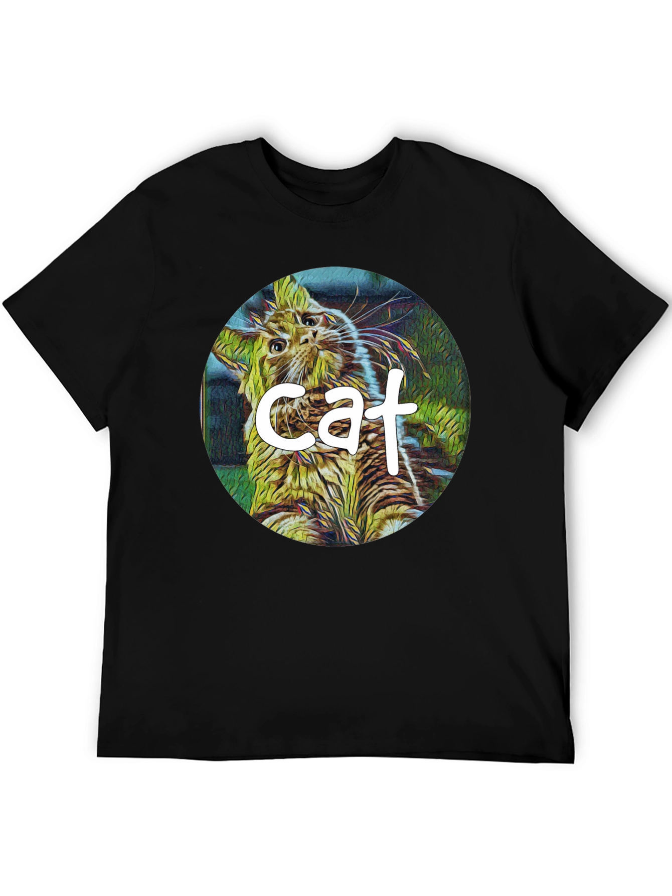 Cat Graphic Black T-Shirt - Artistic Design