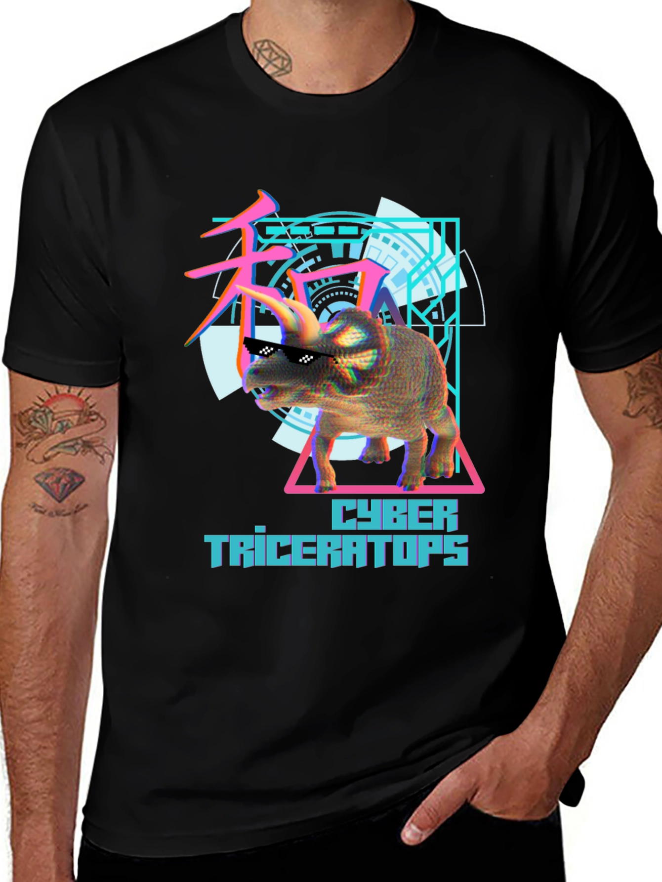 Cyber Triceratops Graphic Tee - Cool Dinosaur Shirt