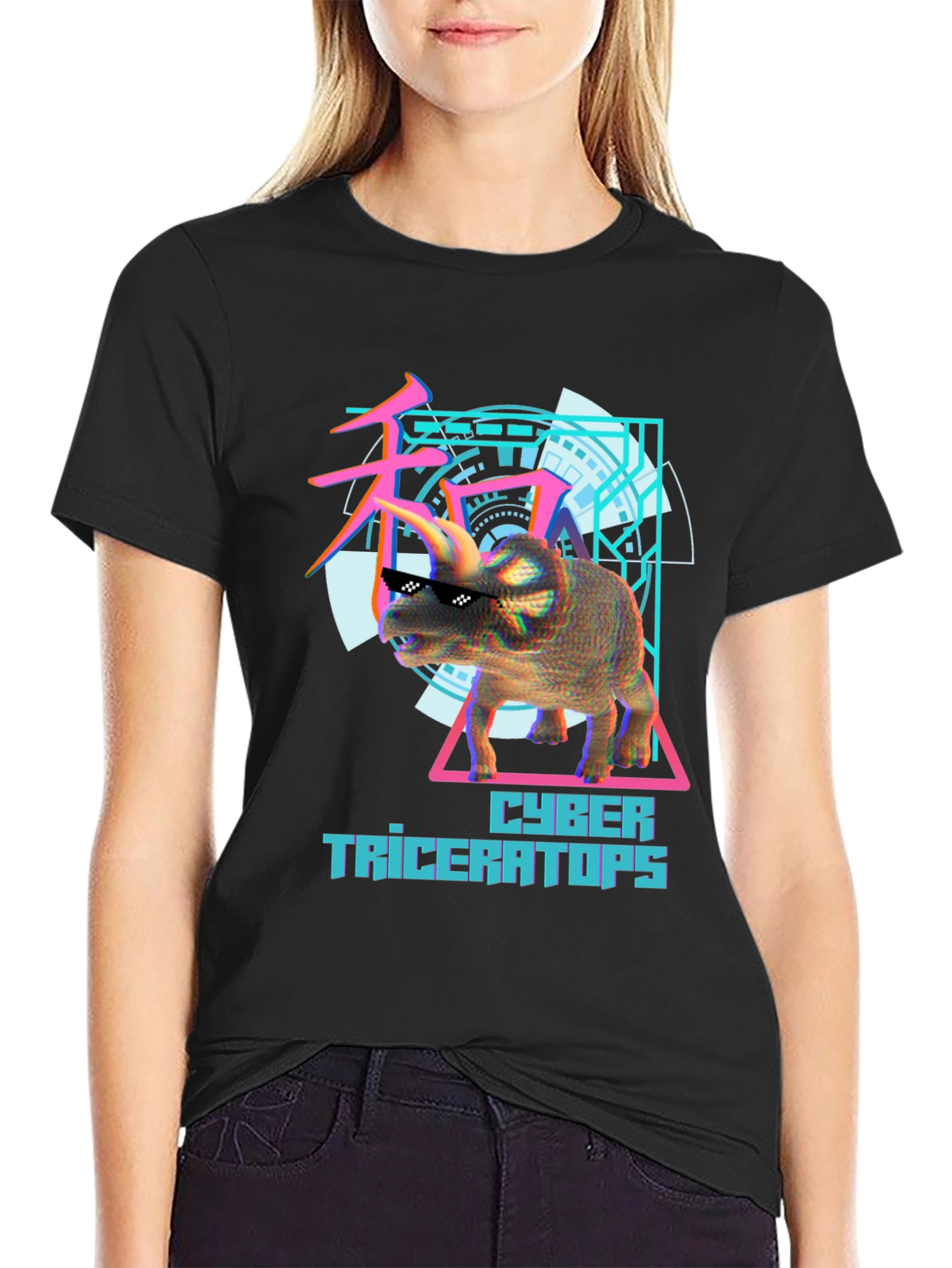 Cyber Triceratops Graphic Tee - Cool Dinosaur Shirt