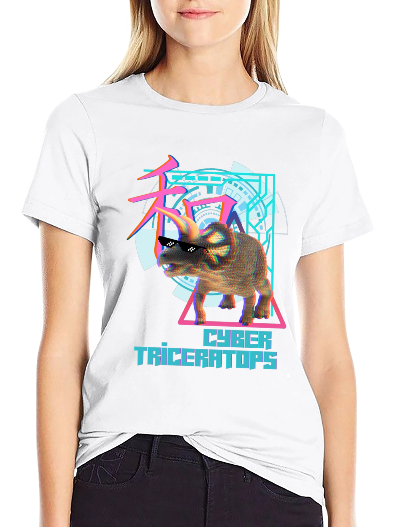 Cyber Triceratops Graphic Tee - Cool Dinosaur Shirt
