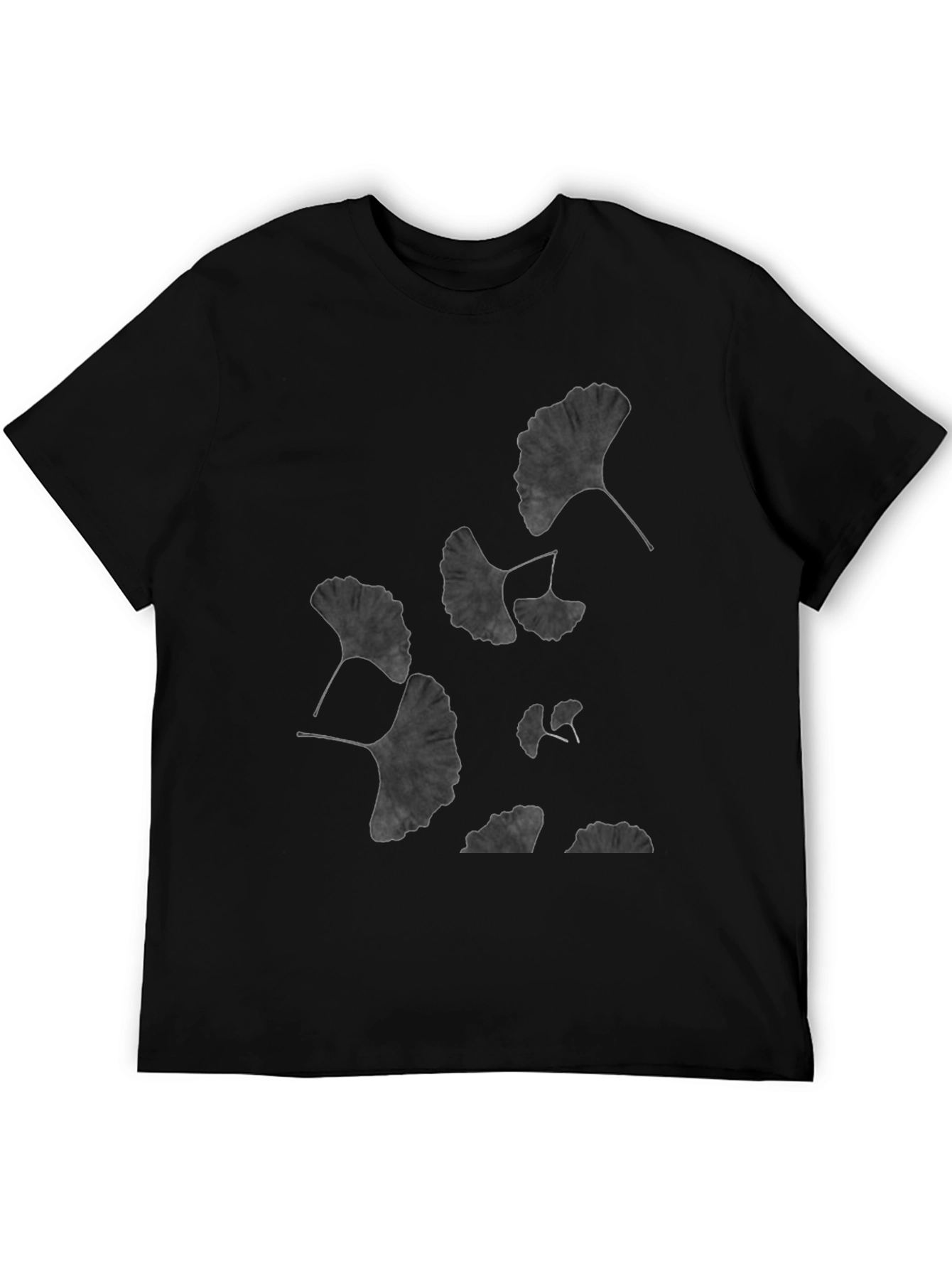 Ginkgo Leaf Print Black T-Shirt - Unisex