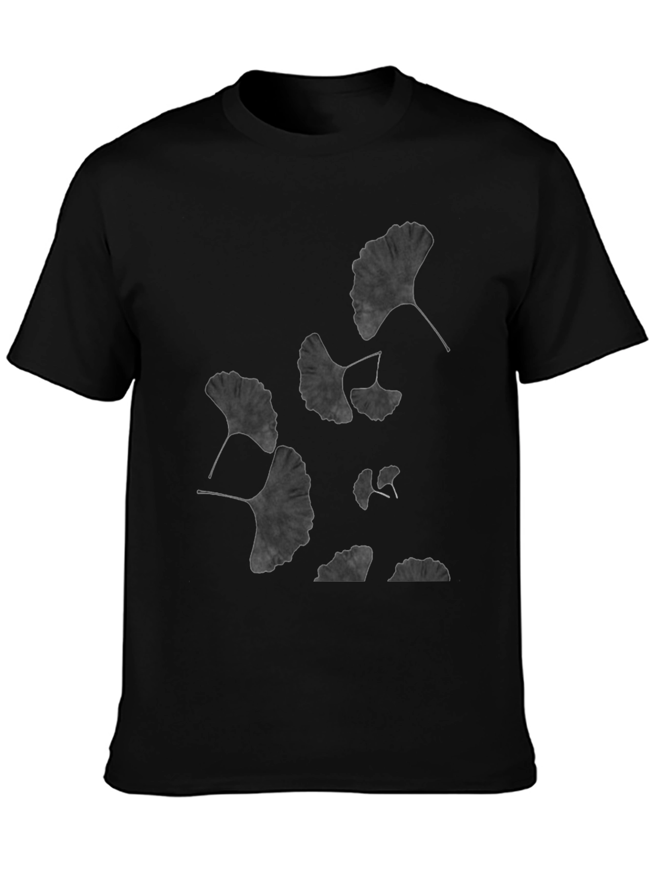 Ginkgo Leaf Print Black T-Shirt - Unisex