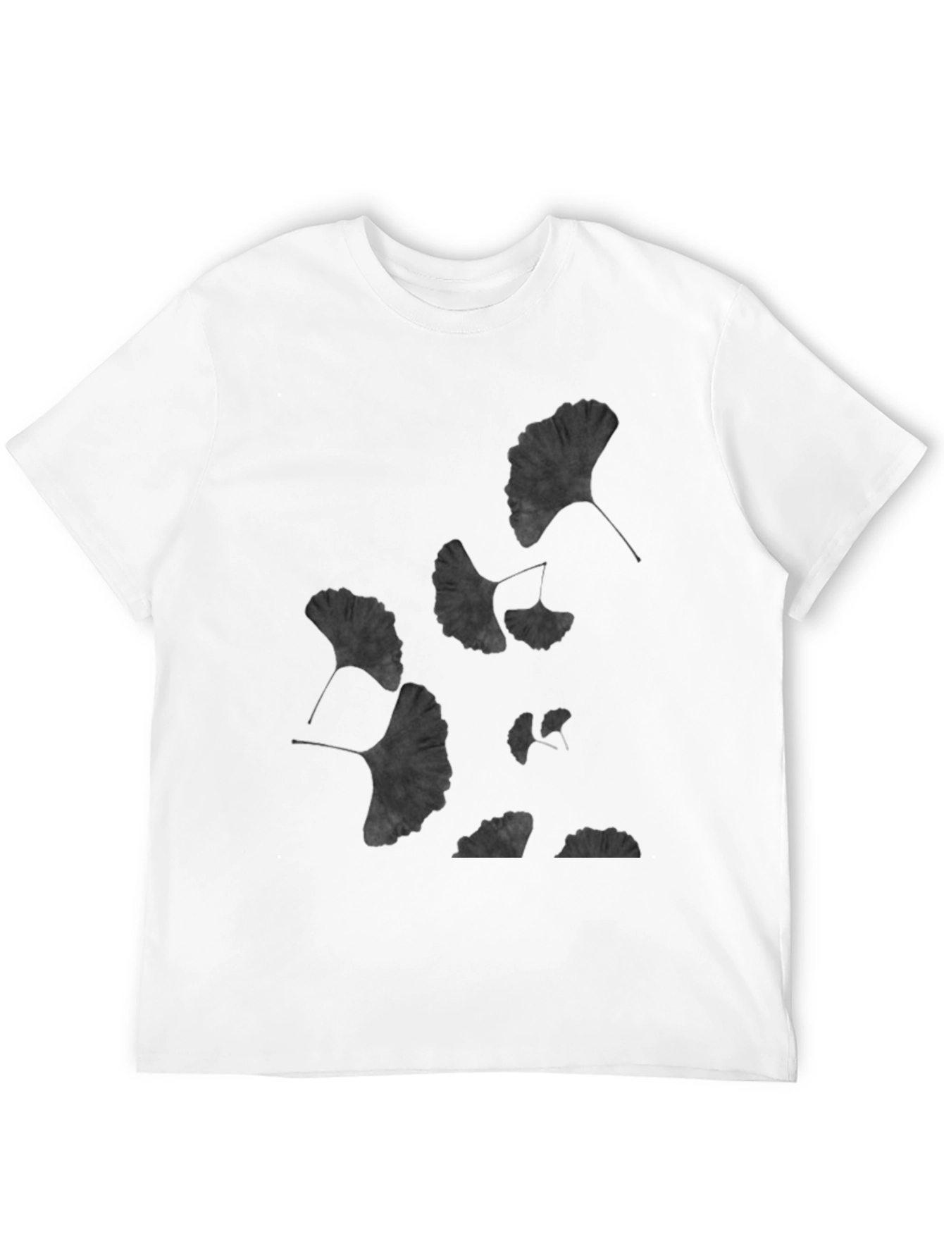 Ginkgo Leaf Print Black T-Shirt - Unisex