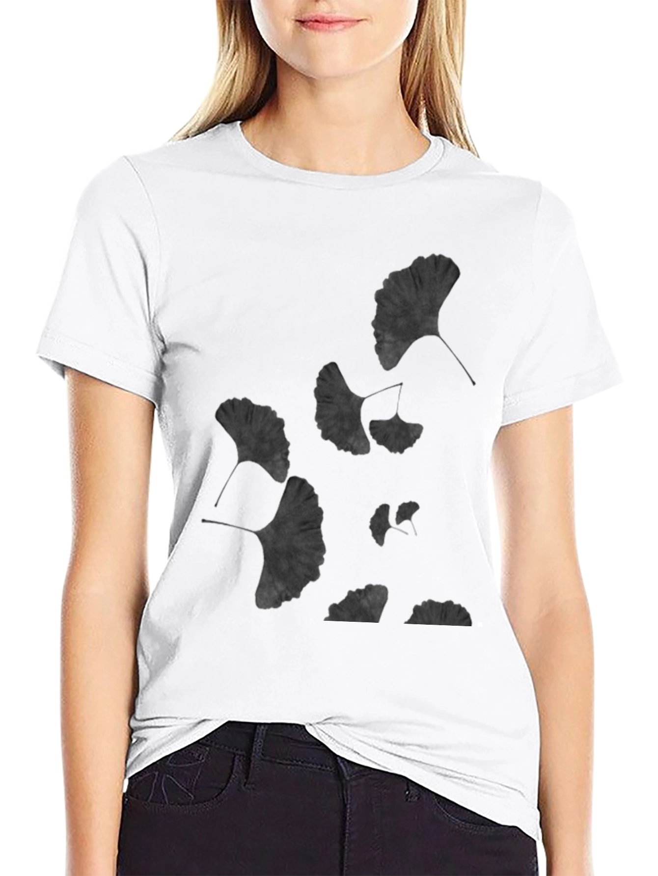 Ginkgo Leaf Print Black T-Shirt - Unisex