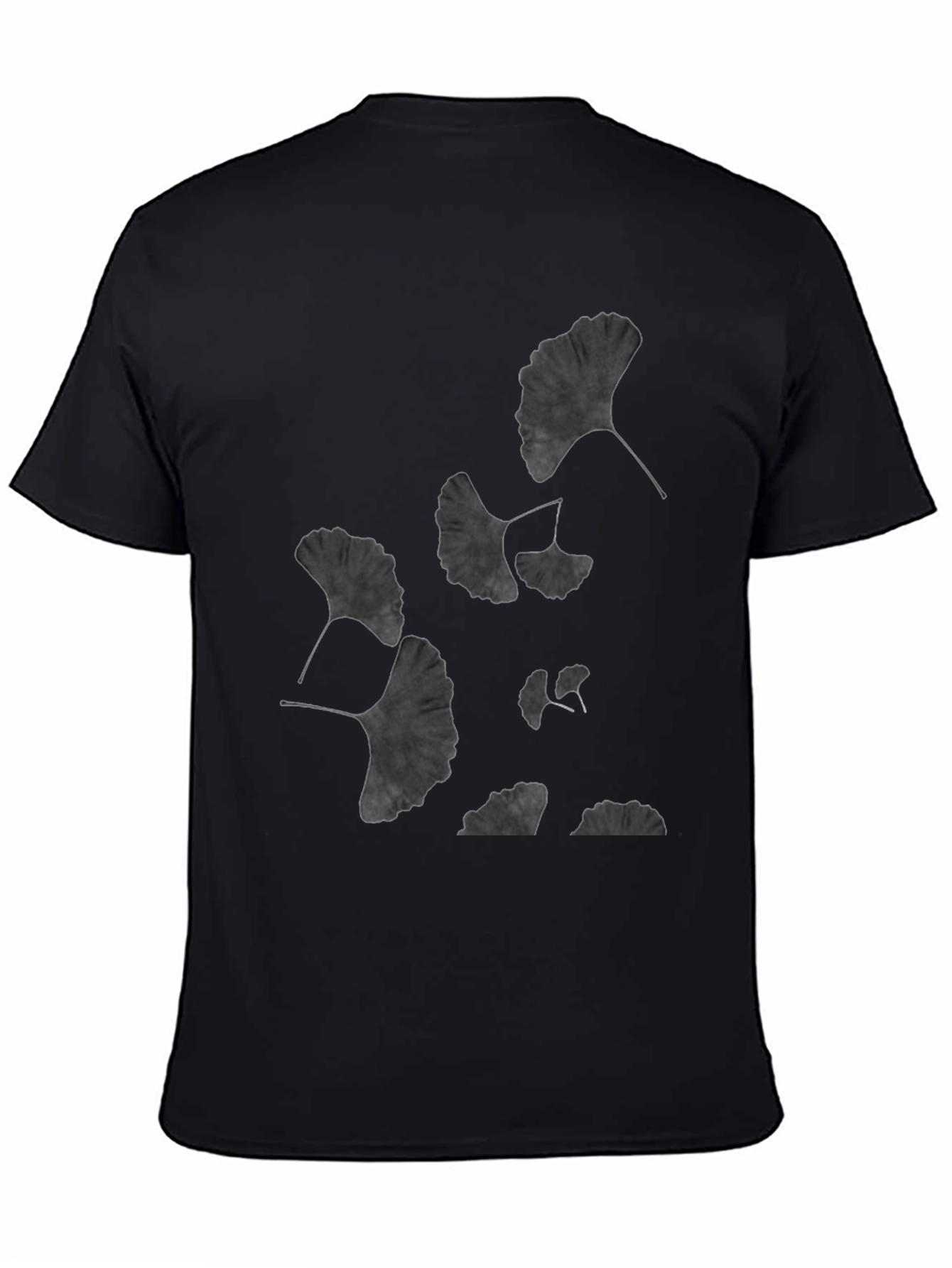 Ginkgo Leaf Print Black T-Shirt - Unisex