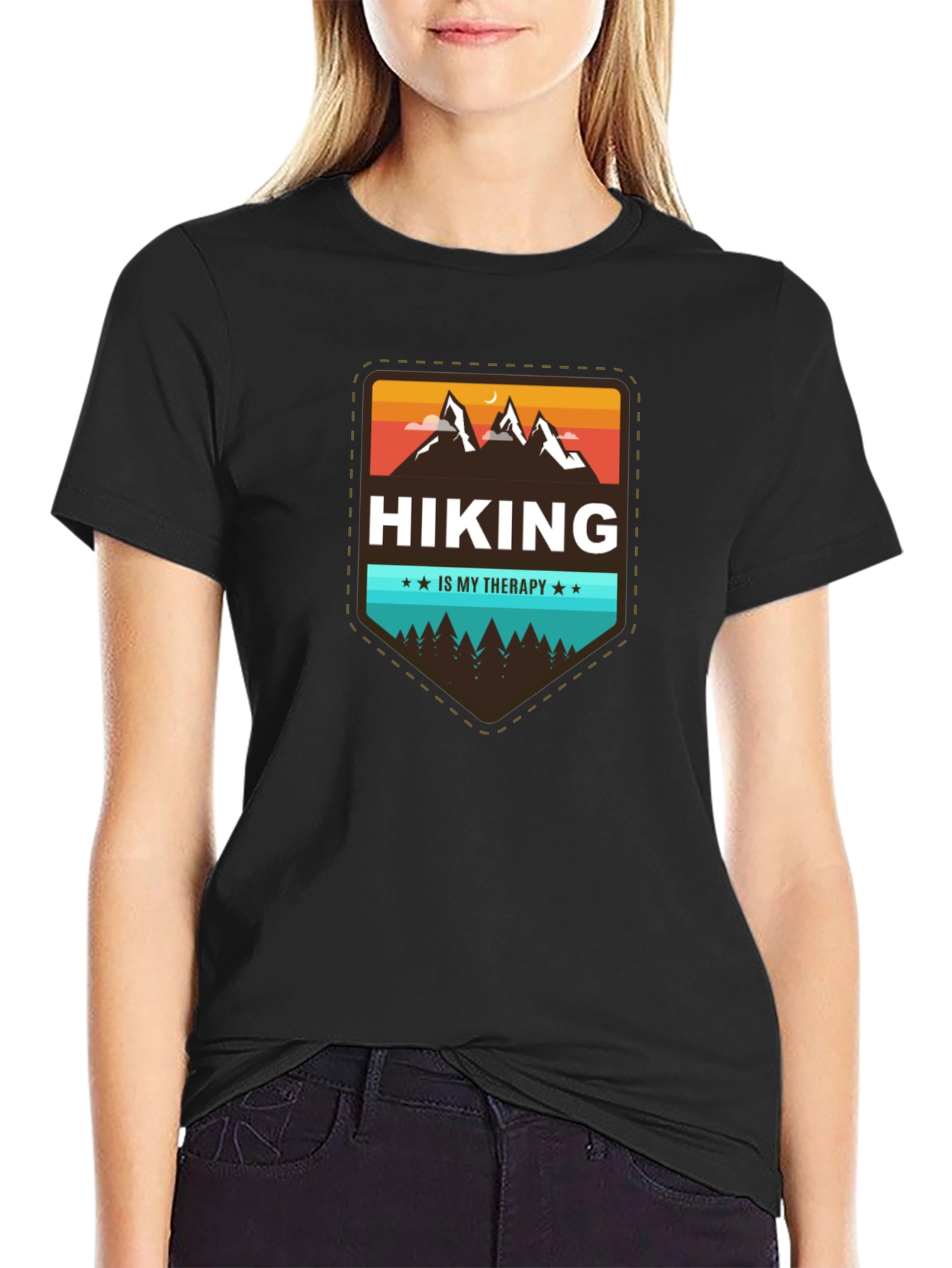 Hiking is My Therapy Black T-Shirt