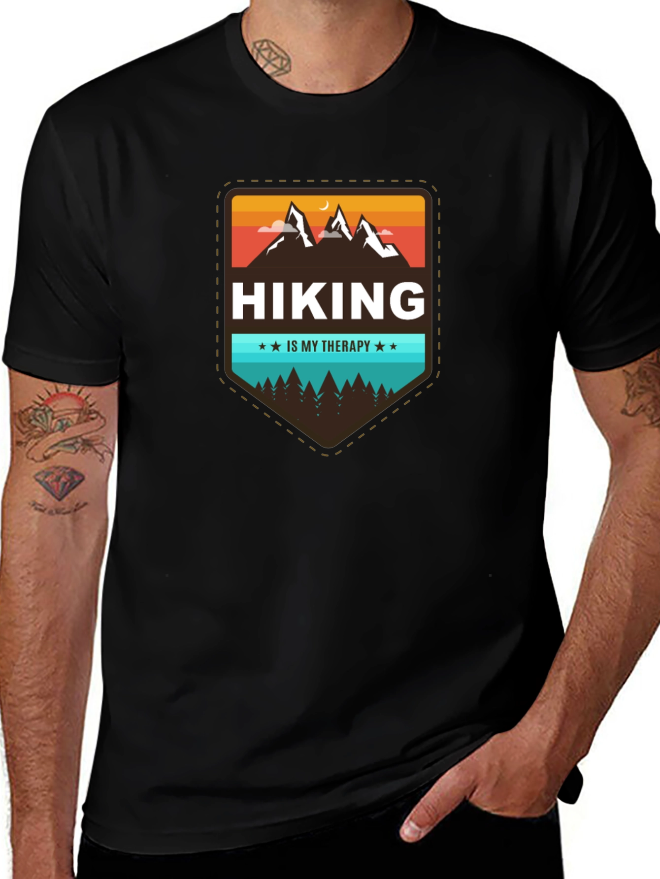 Hiking is My Therapy Black T-Shirt