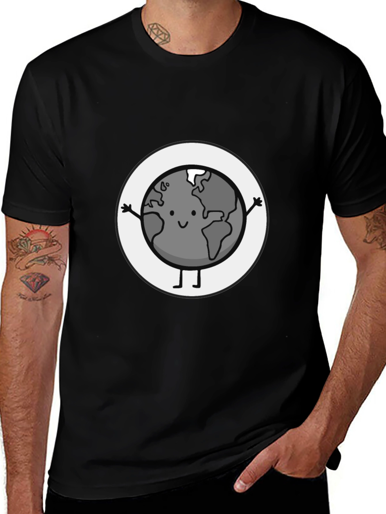 Earth Character Graphic Tee - Black Casual T-Shirt