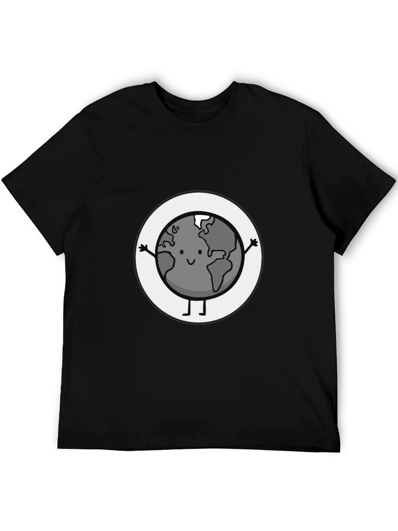 Earth Character Graphic Tee - Black Casual T-Shirt