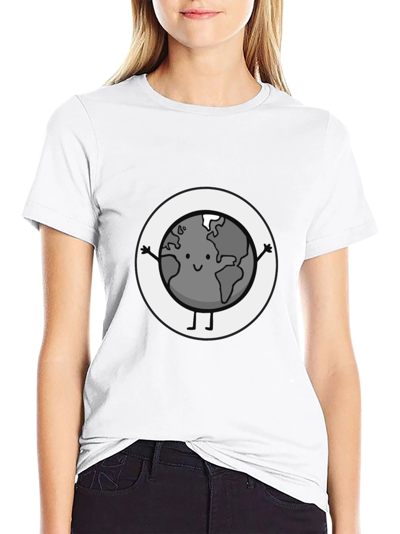 Earth Character Graphic Tee - Black Casual T-Shirt