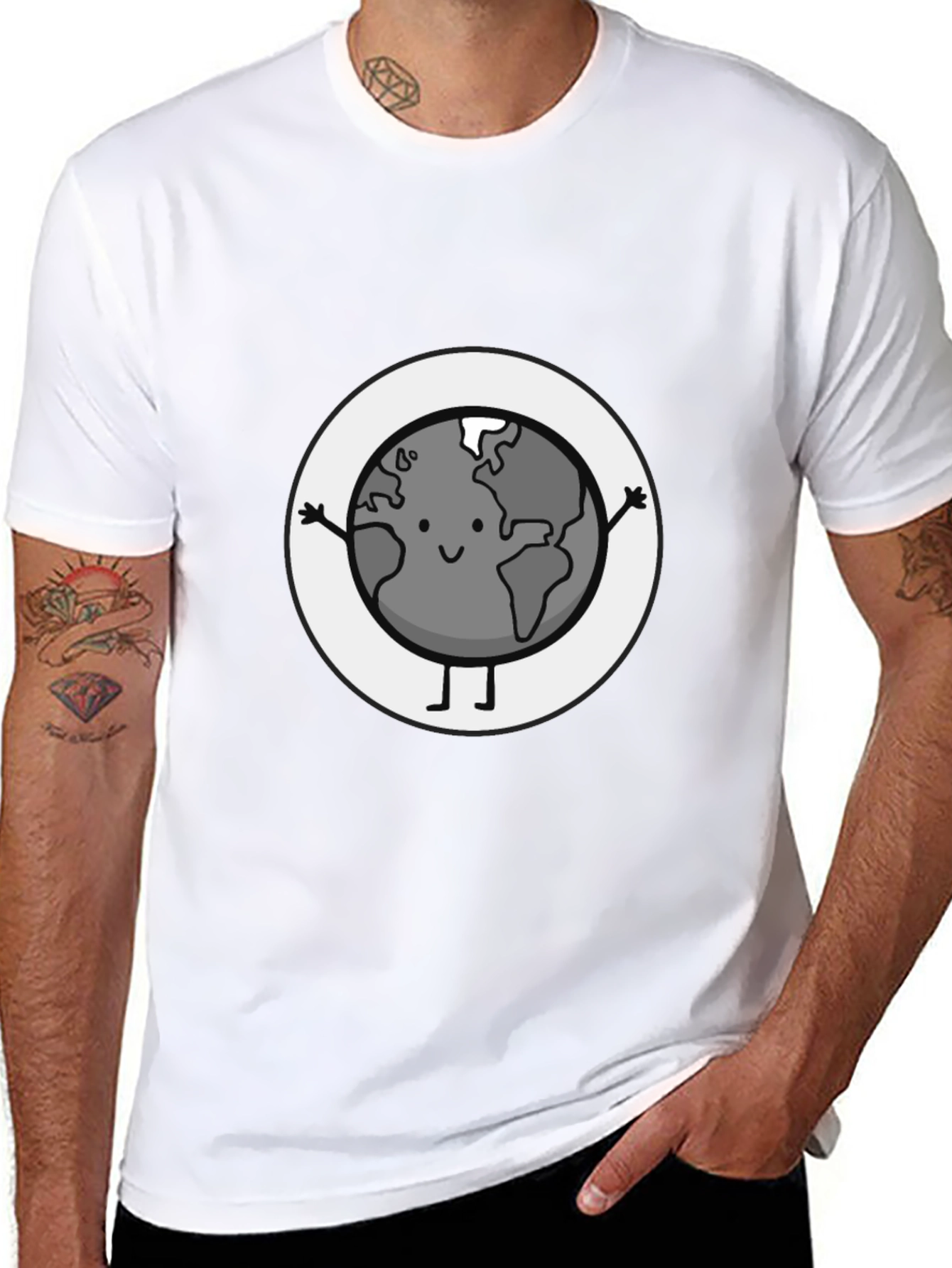 Earth Character Graphic Tee - Black Casual T-Shirt