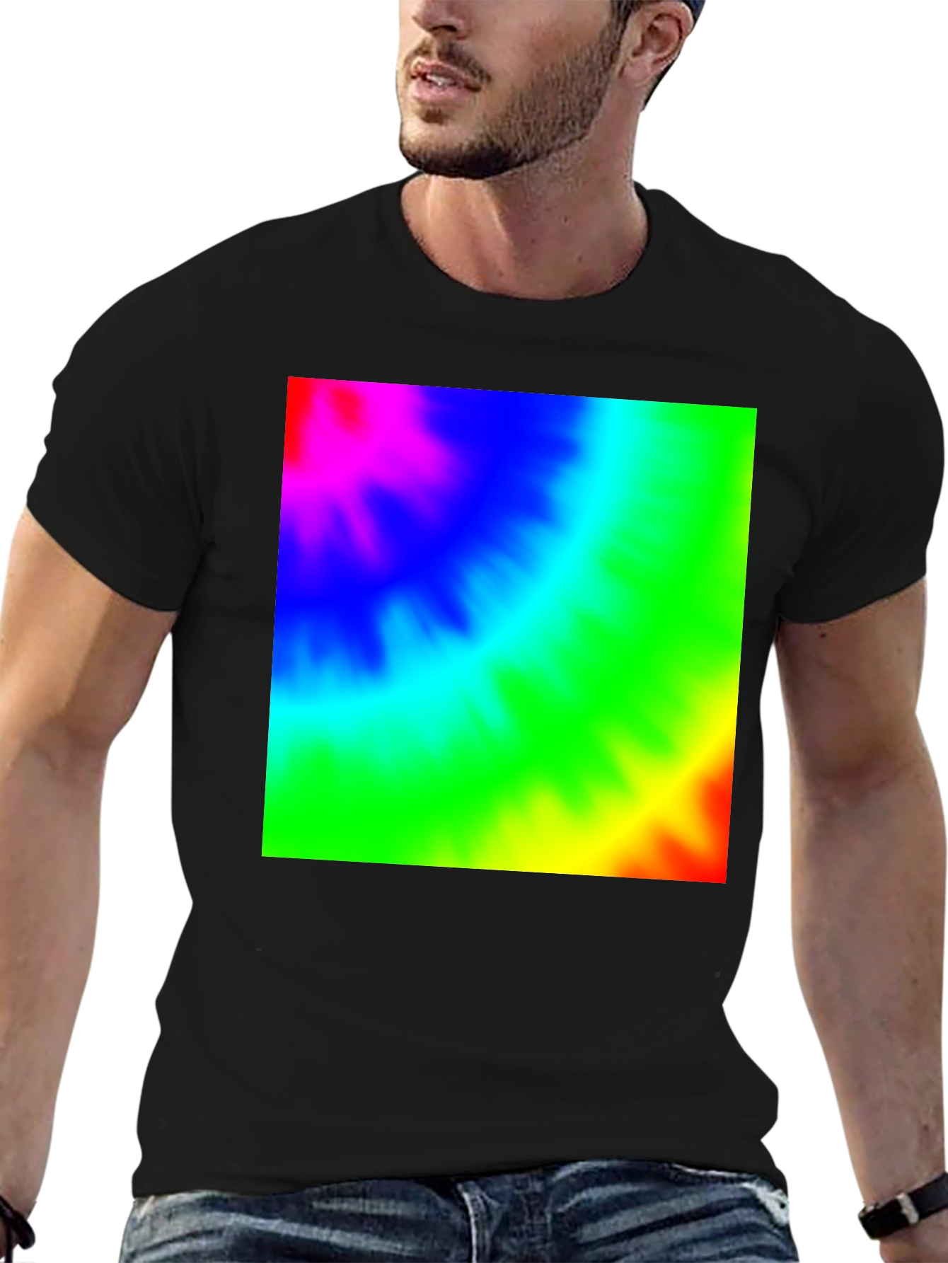Vibrant Tie-Dye Graphic Black T-Shirt