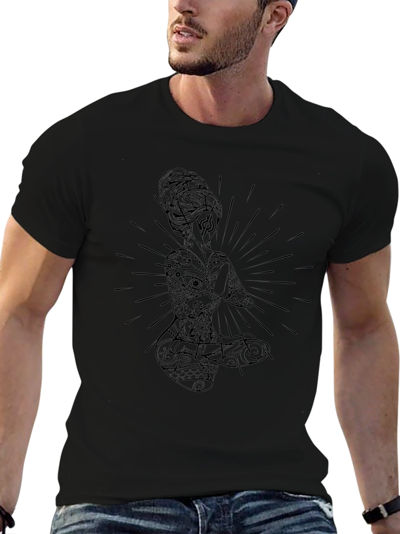Meditating Woman Graphic Tee - Black