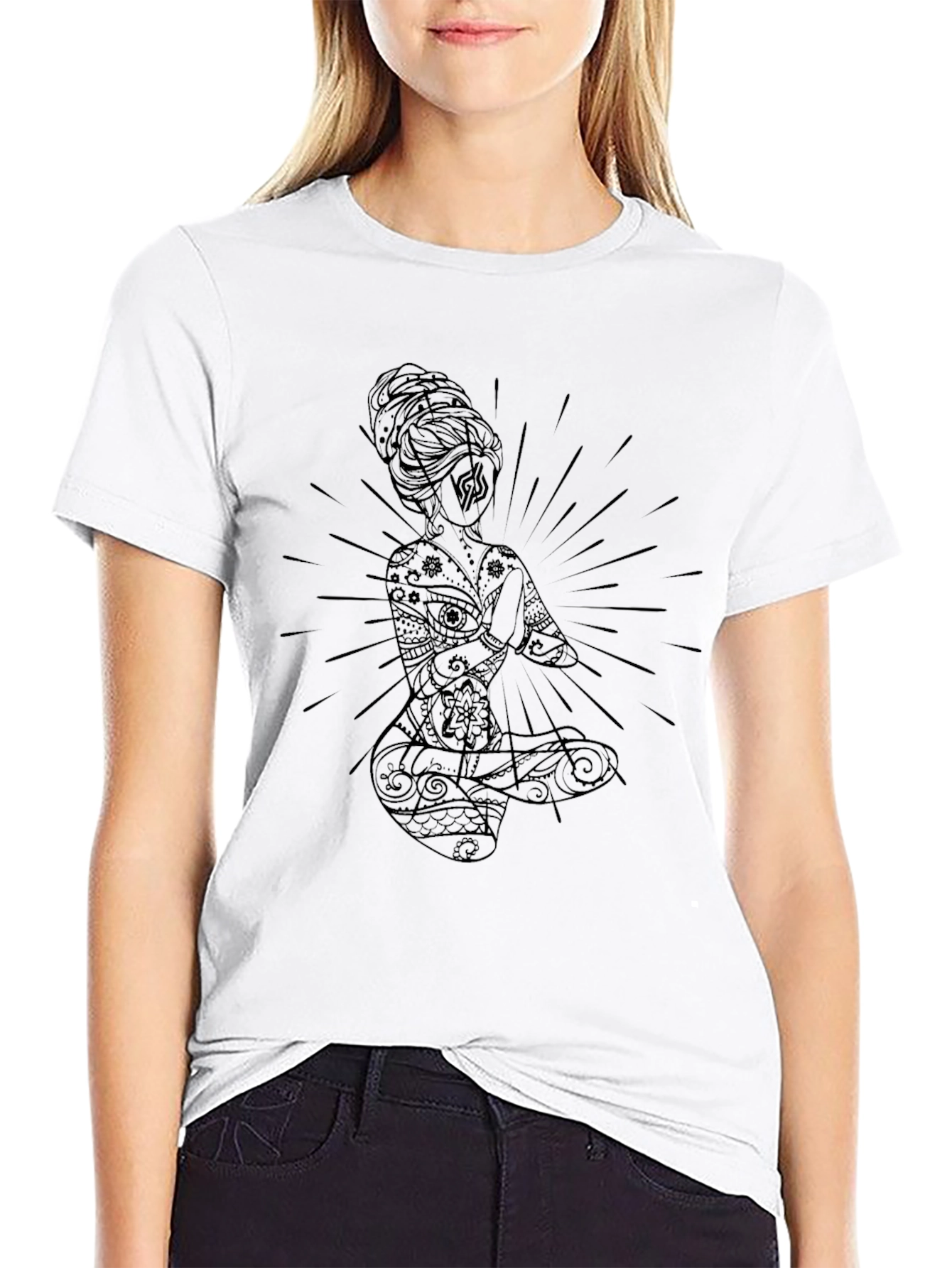 Meditating Woman Graphic Tee - Black
