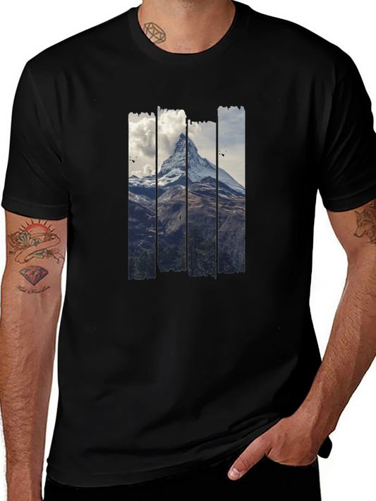 Mountain Peak Graphic Print Mens Black T-Shirt