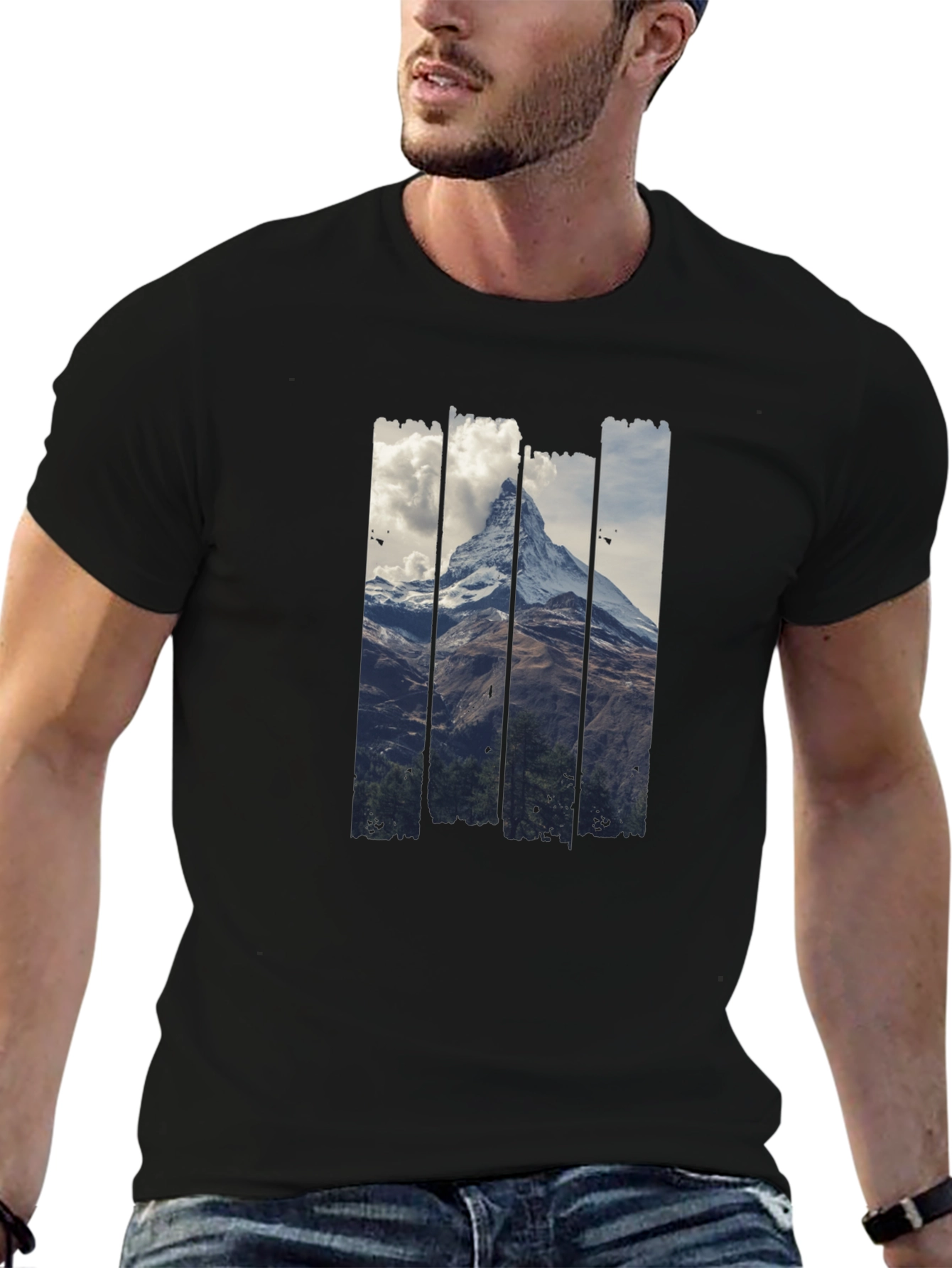 Mountain Peak Graphic Print Mens Black T-Shirt