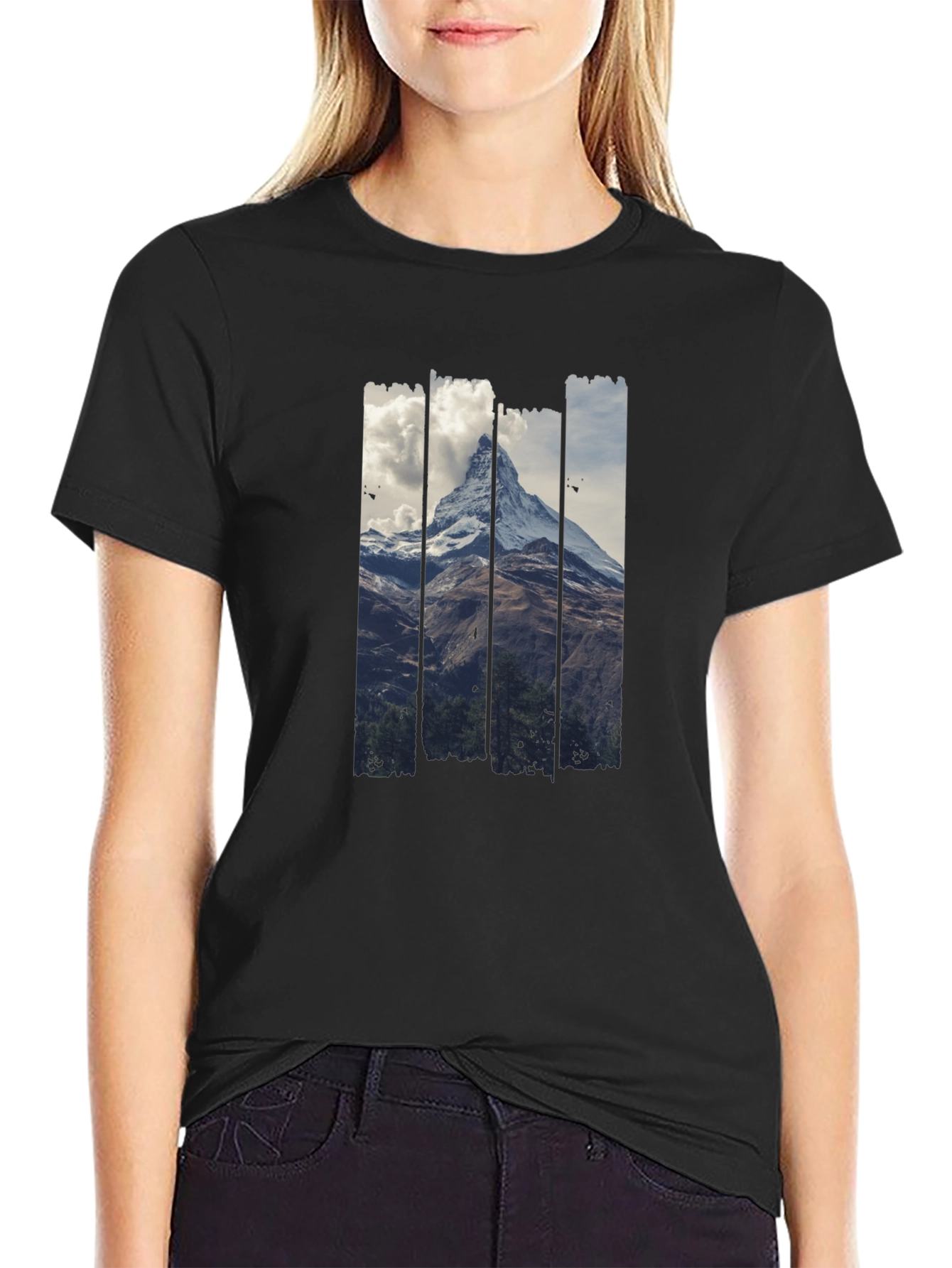 Mountain Peak Graphic Print Mens Black T-Shirt