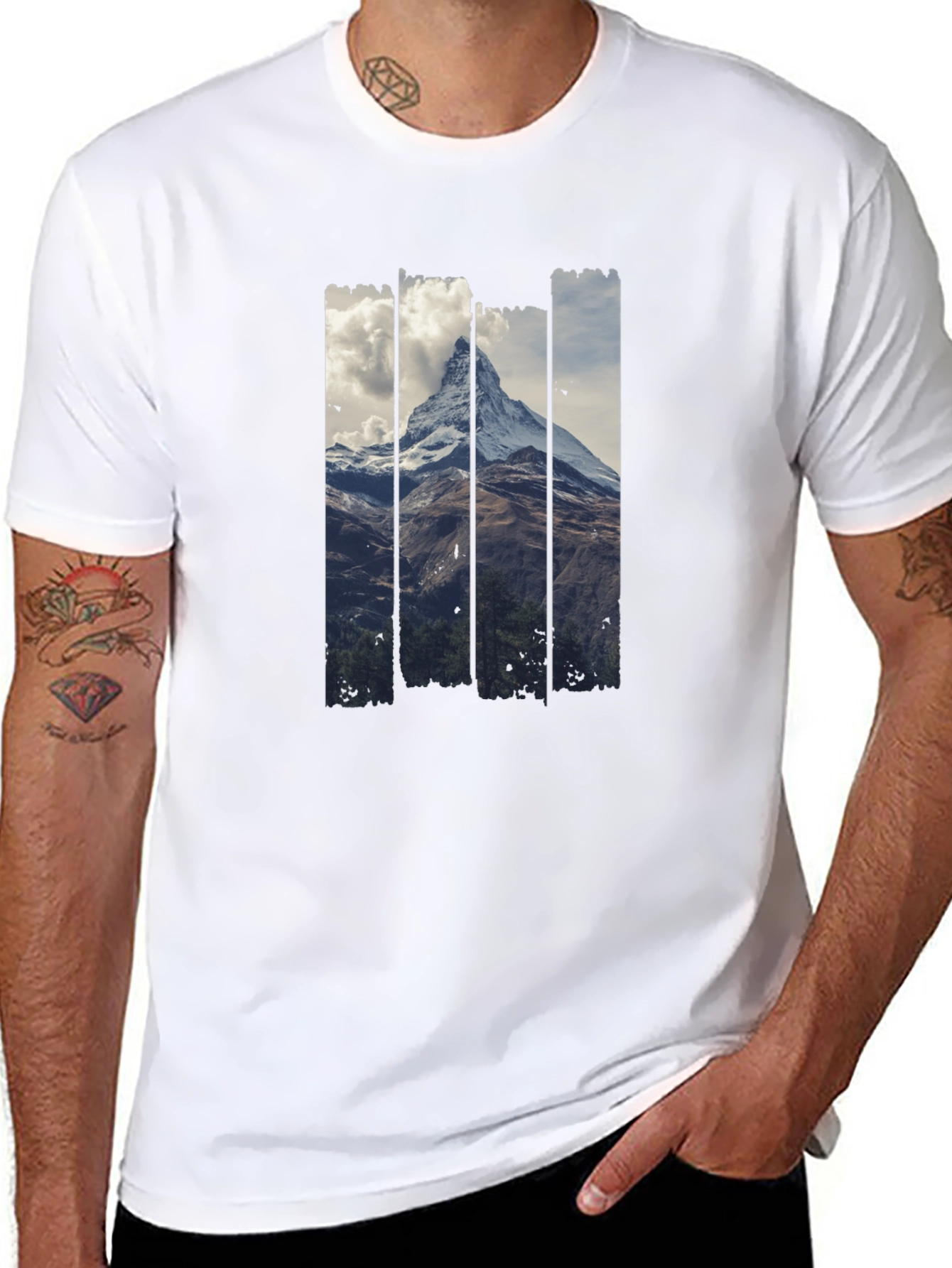 Mountain Peak Graphic Print Mens Black T-Shirt