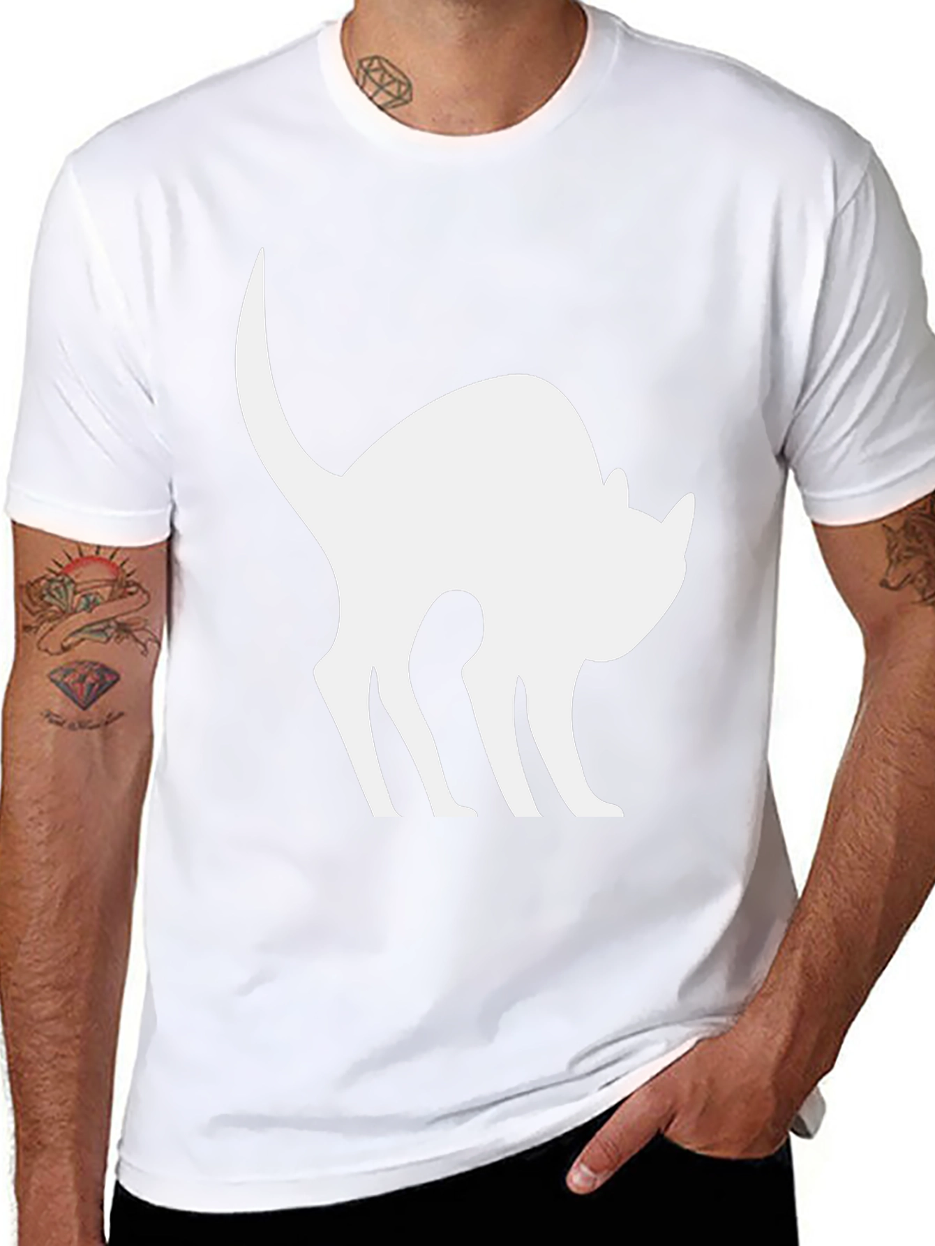 Black Cat Silhouette T-Shirt - Arched Back Design