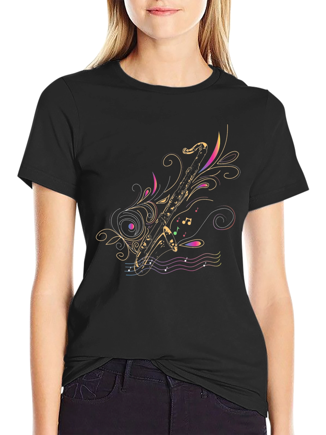 Stylish Saxophone Graphic T-Shirt