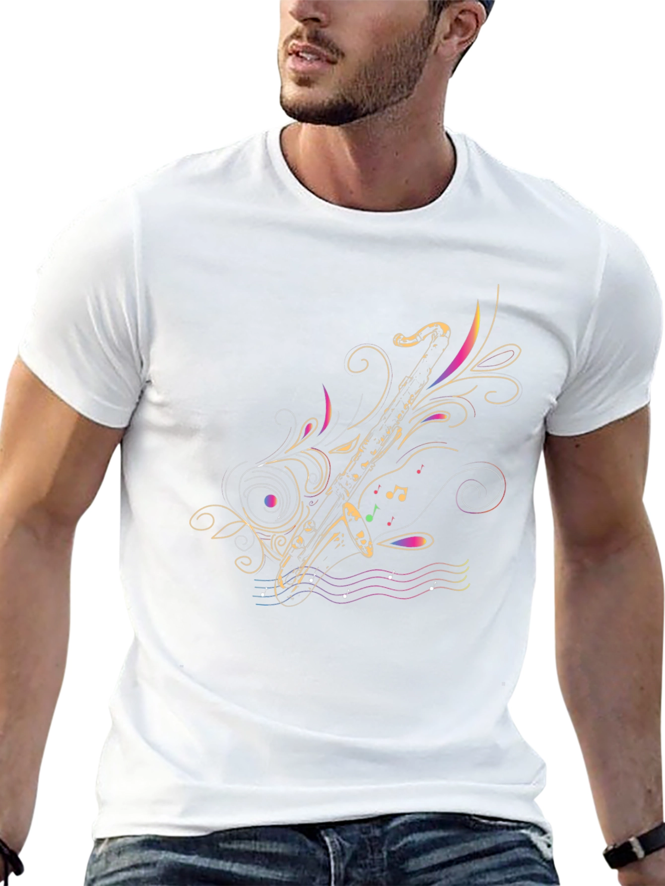 Stylish Saxophone Graphic T-Shirt