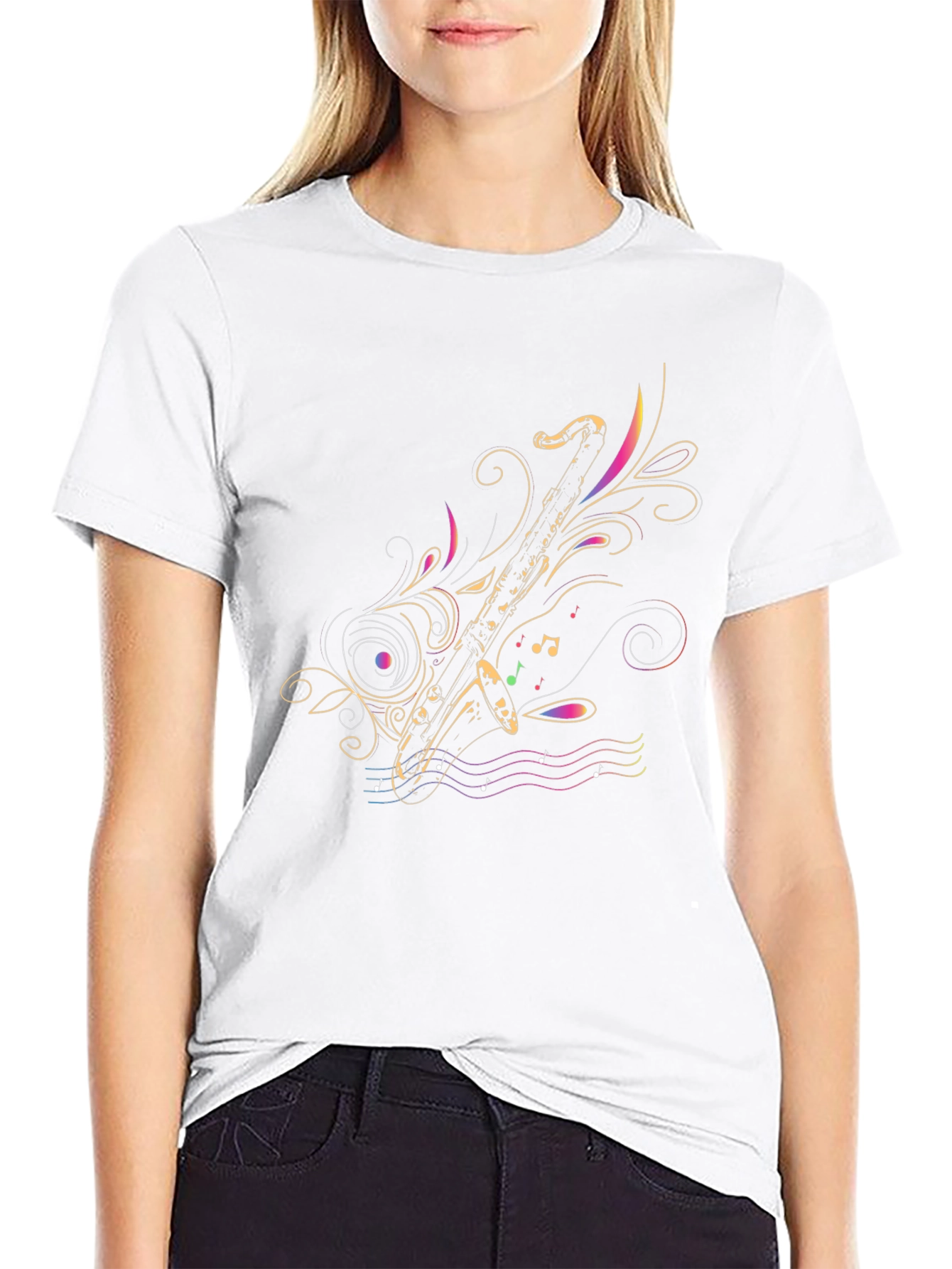 Stylish Saxophone Graphic T-Shirt