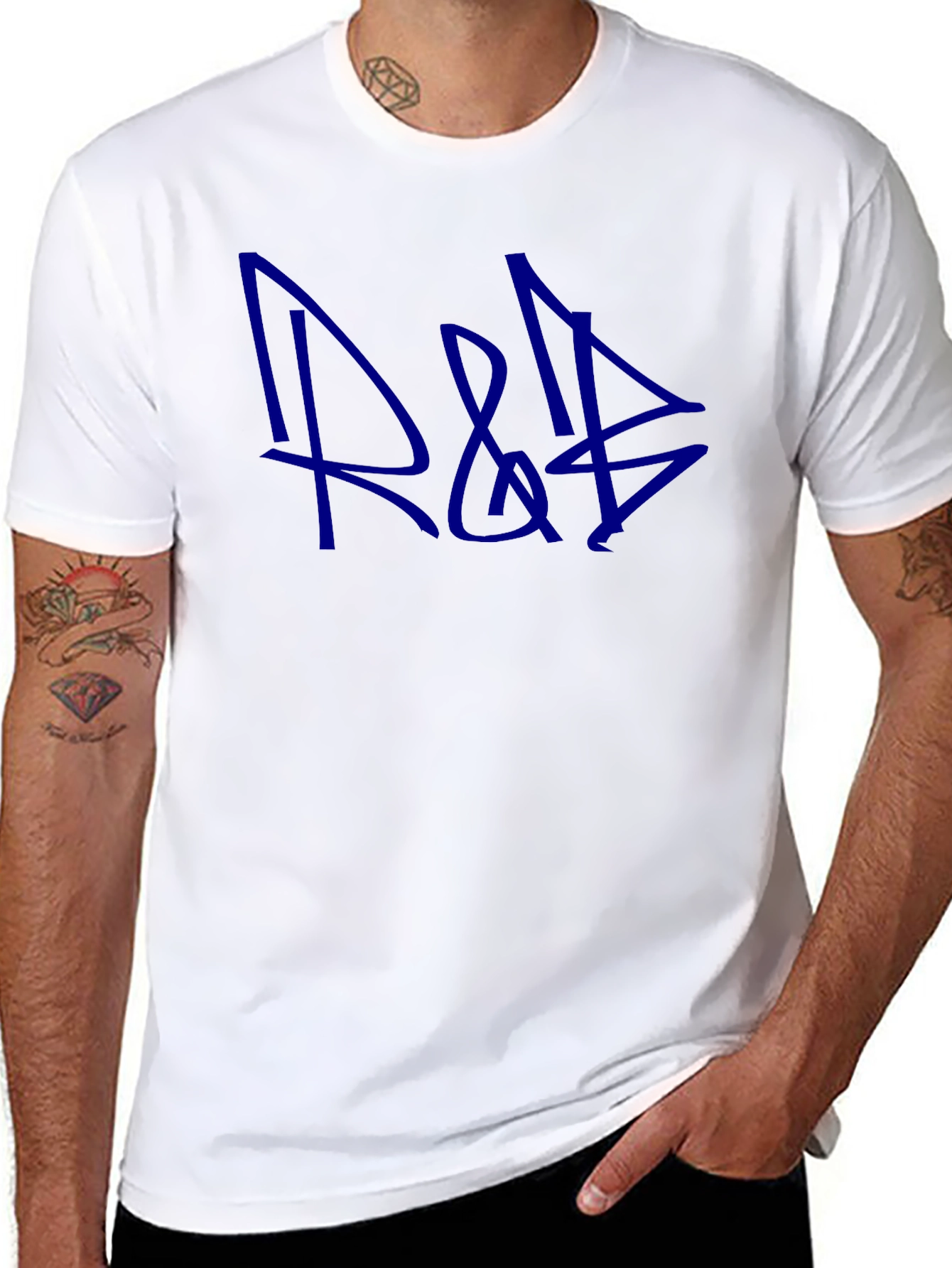 Blue Graffiti Style Graphic Print Black T-Shirt