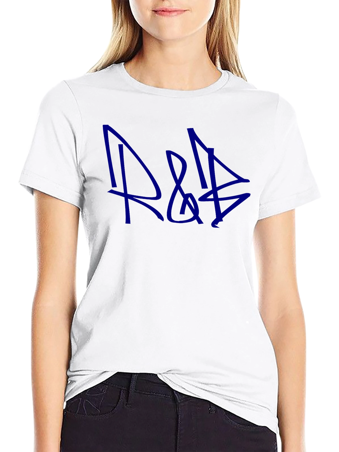 Blue Graffiti Style Graphic Print Black T-Shirt