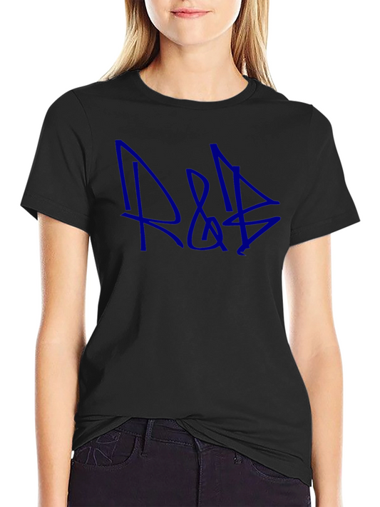 Blue Graffiti Style Graphic Print Black T-Shirt
