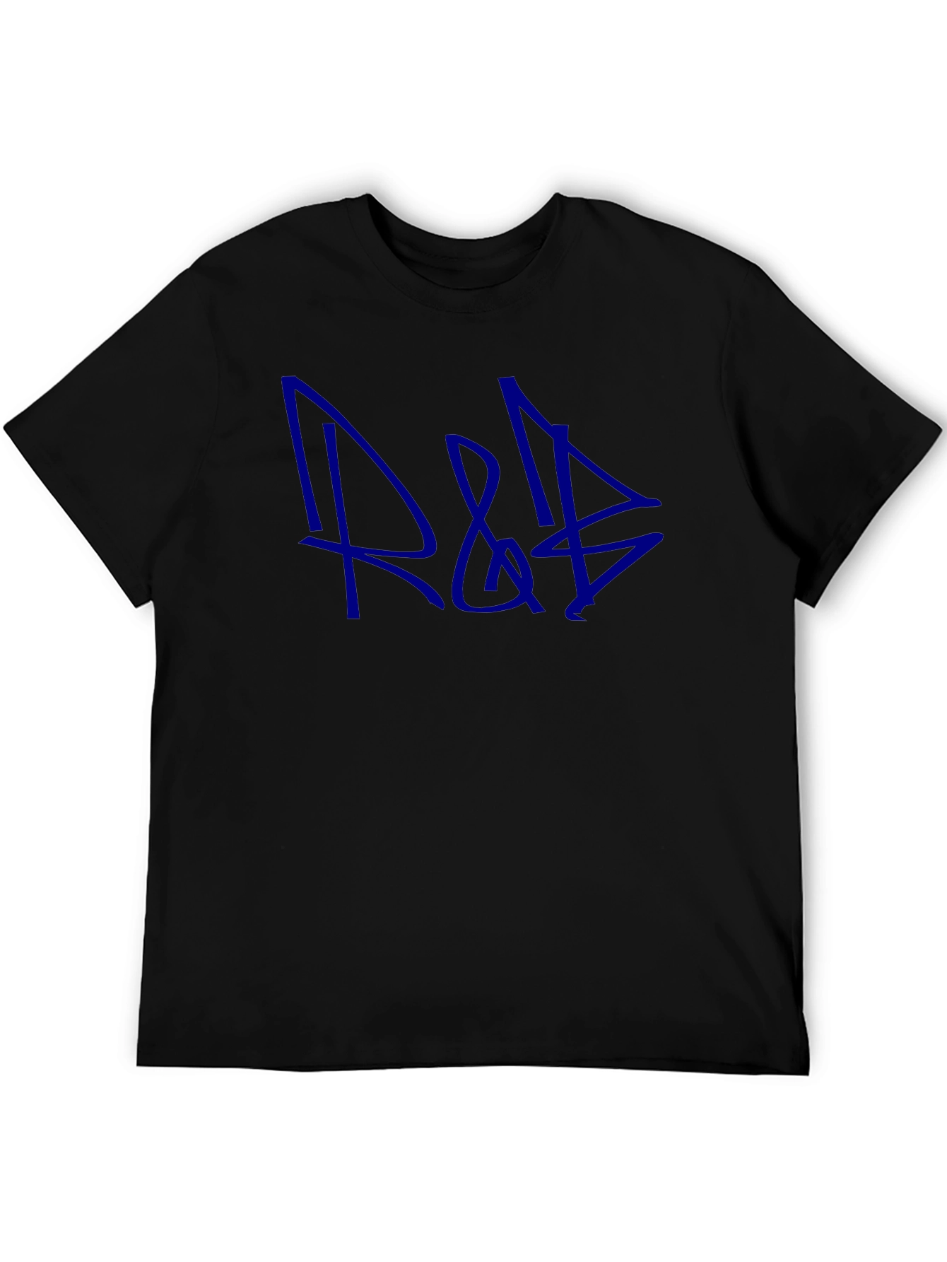 Blue Graffiti Style Graphic Print Black T-Shirt