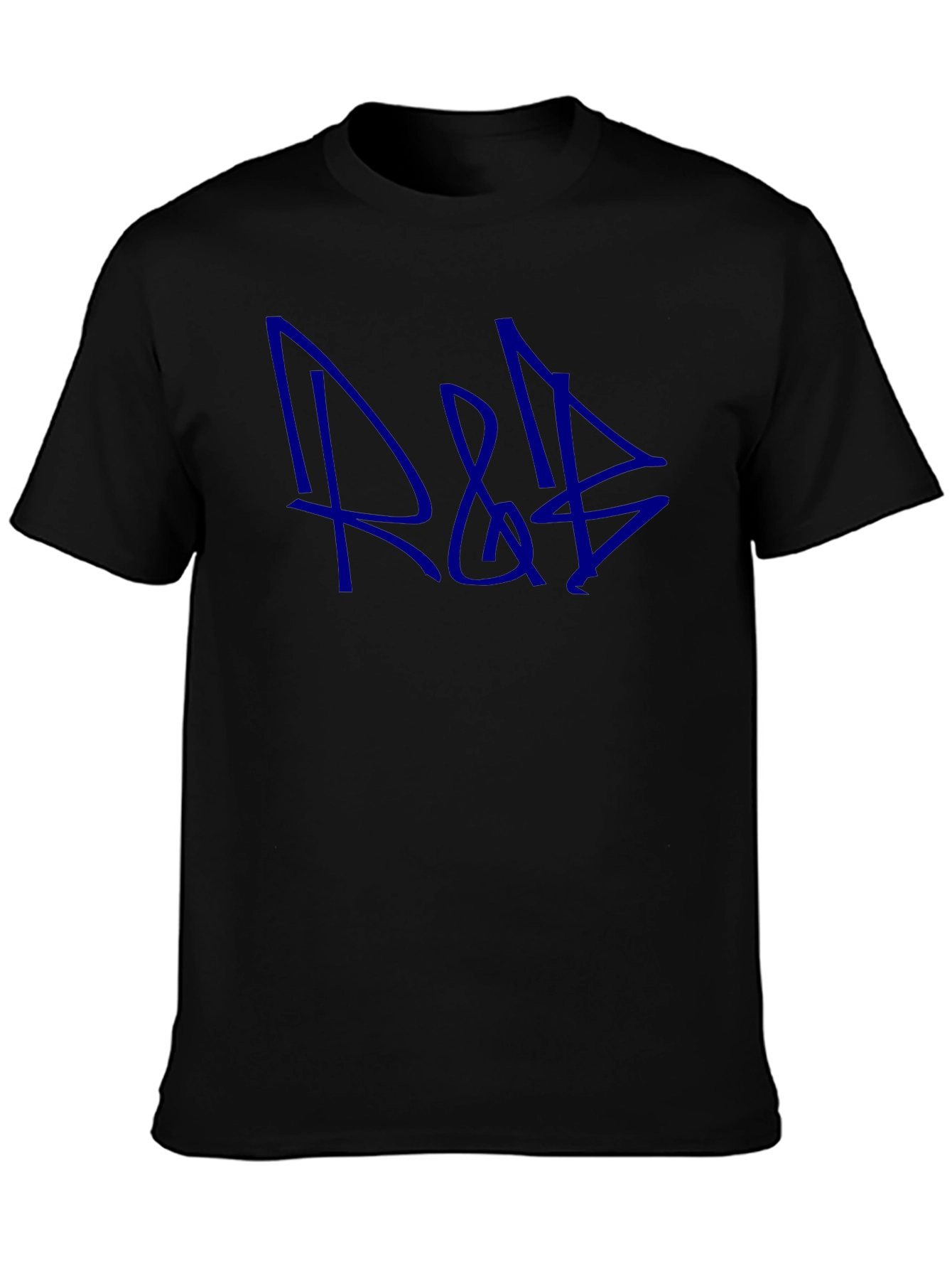 Blue Graffiti Style Graphic Print Black T-Shirt