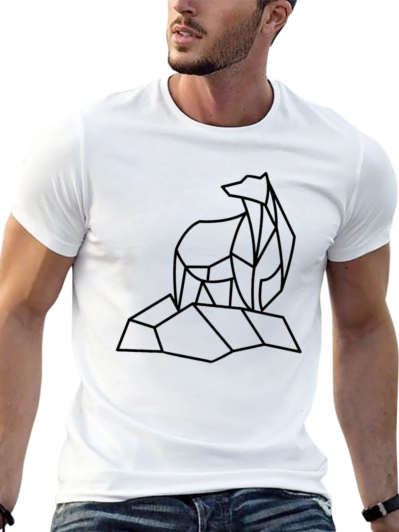 Geometric Bear Graphic Tee - Stylish Black T-Shirt