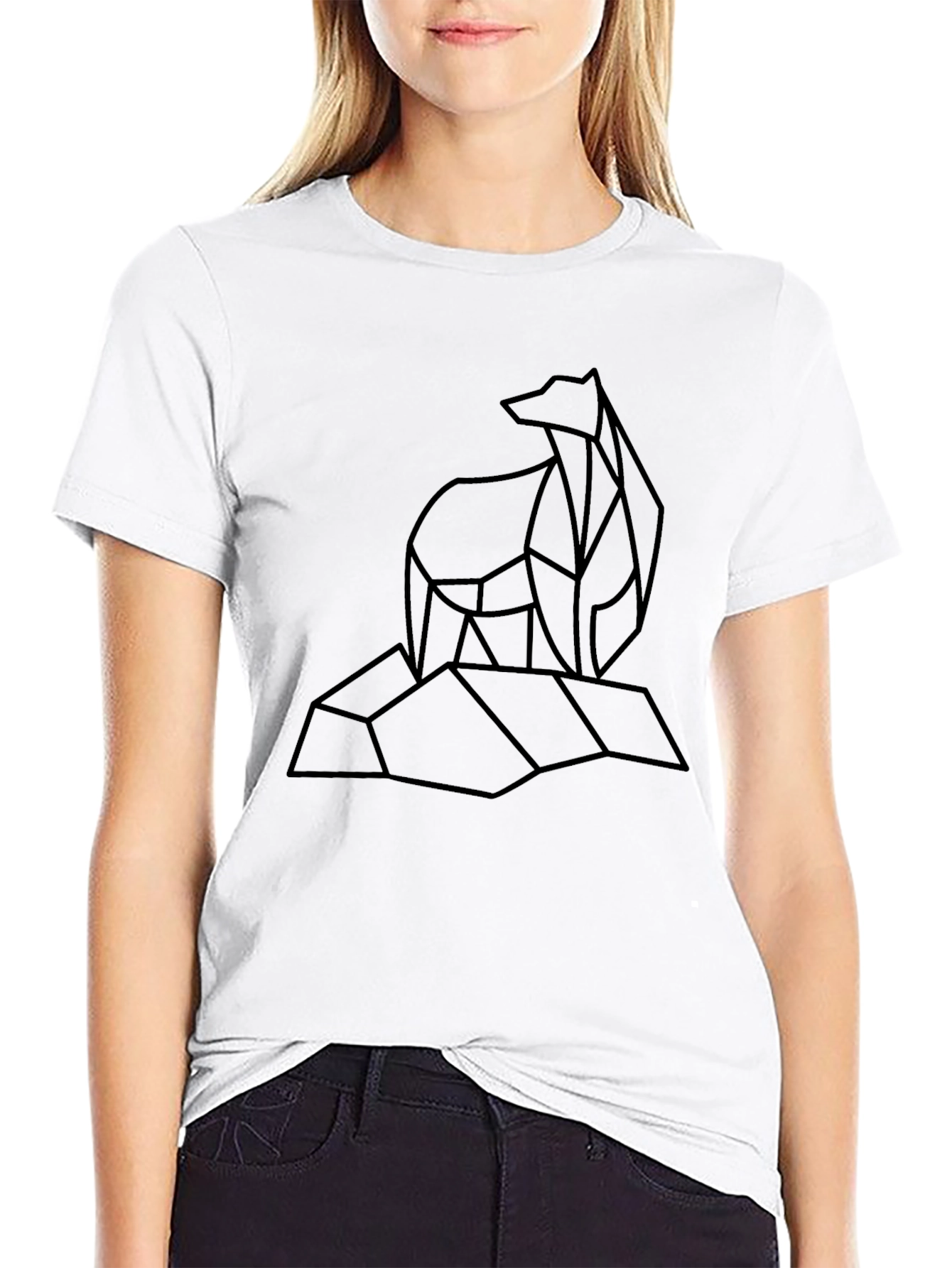 Geometric Bear Graphic Tee - Stylish Black T-Shirt