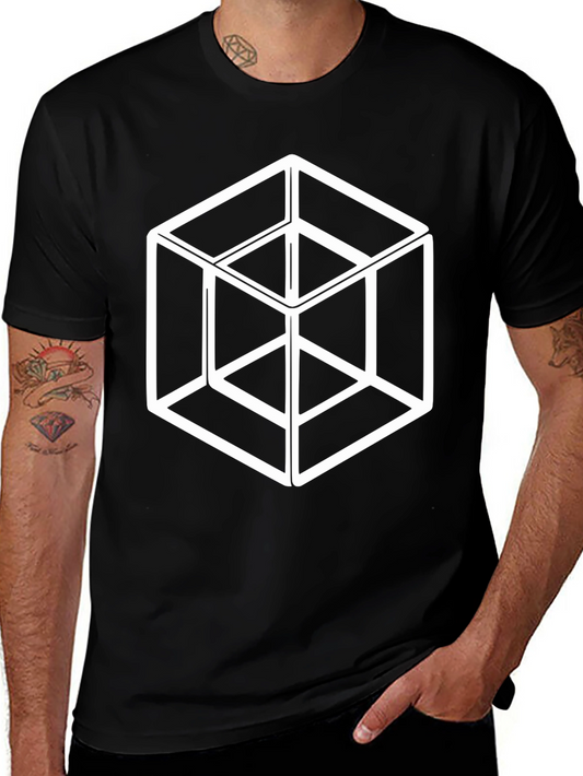 Optical Illusion Cube Graphic Tee - Black Cotton T-Shirt